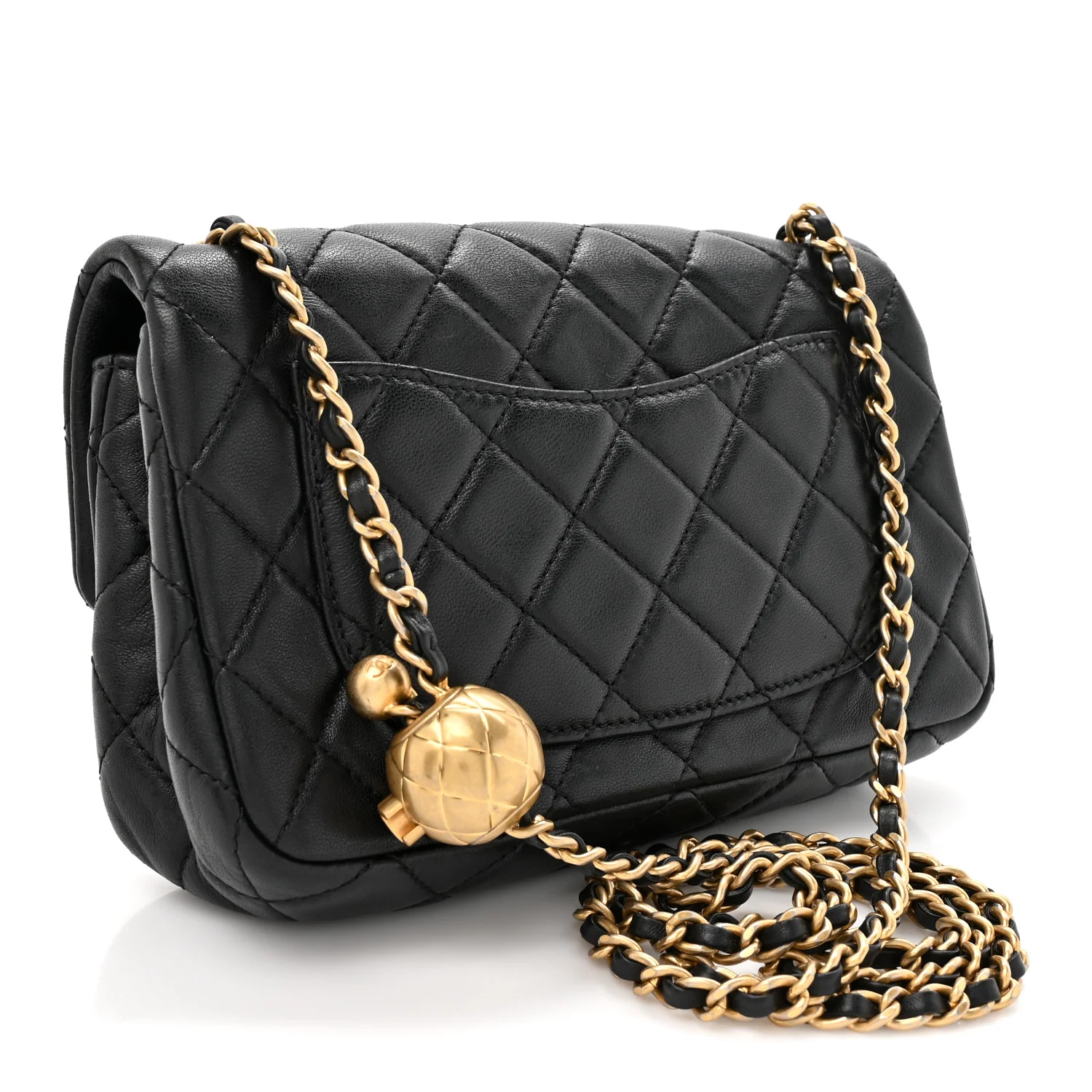 Lambskin Quilted Mini Rectangular Pearl Crush Flap Black - Image 3