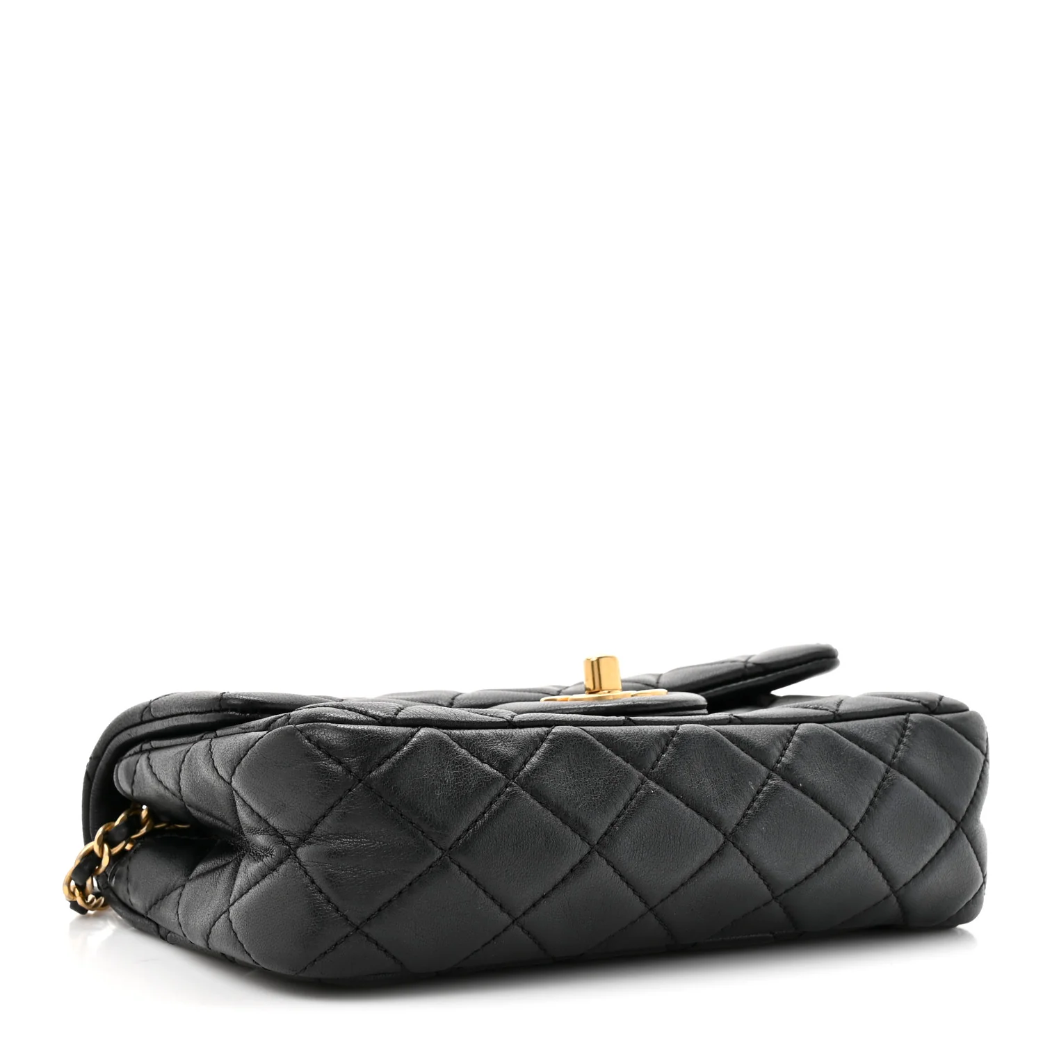 Lambskin Quilted Mini Rectangular Pearl Crush Flap Black - Image 4
