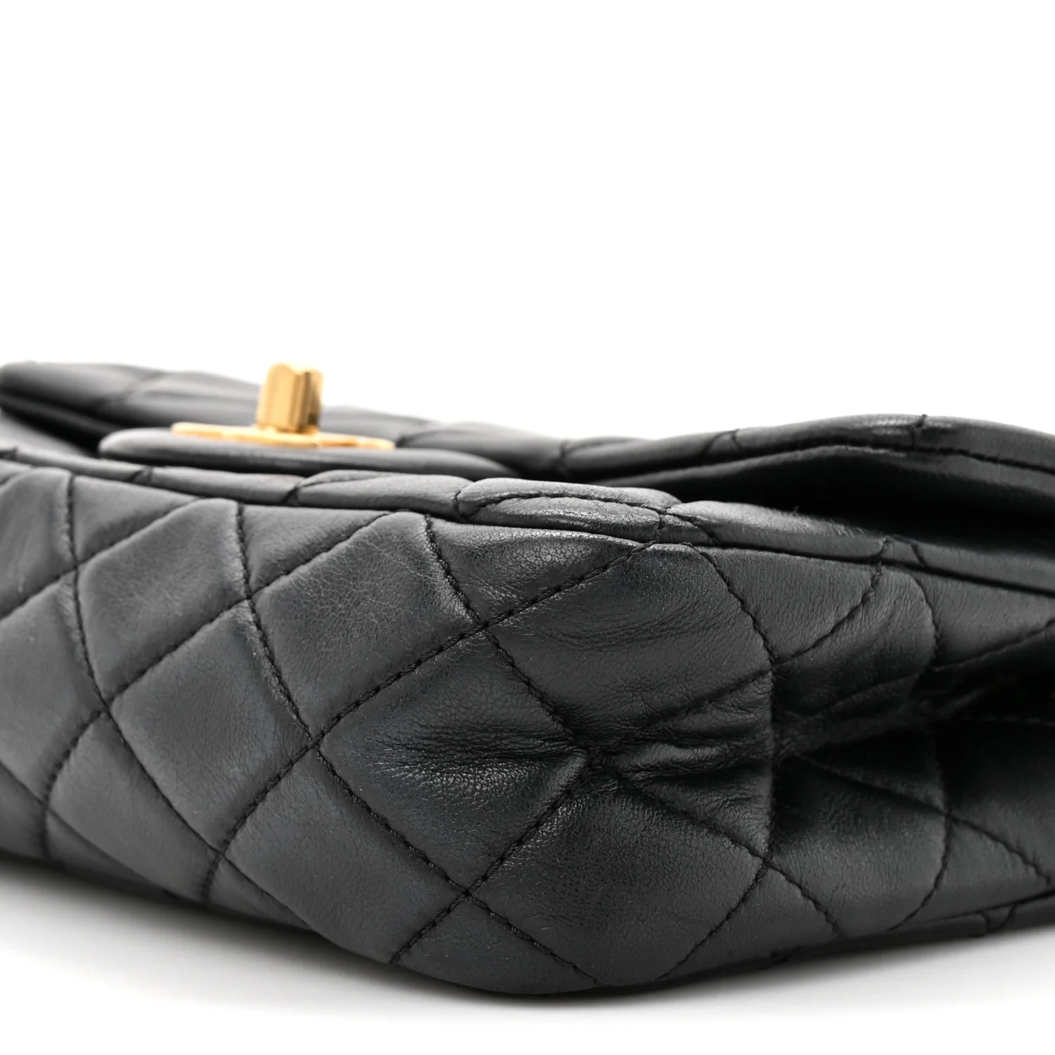 Lambskin Quilted Mini Rectangular Pearl Crush Flap Black - Image 9