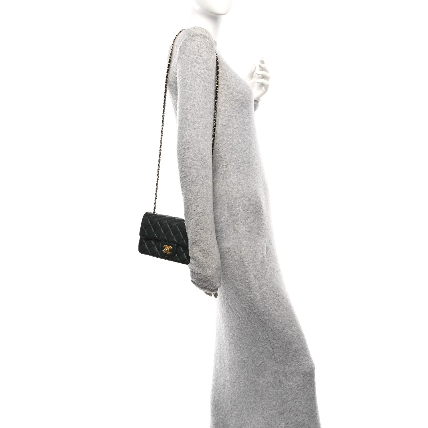 Lambskin Quilted Mini Rectangular Pearl Crush Flap Black - Image 2