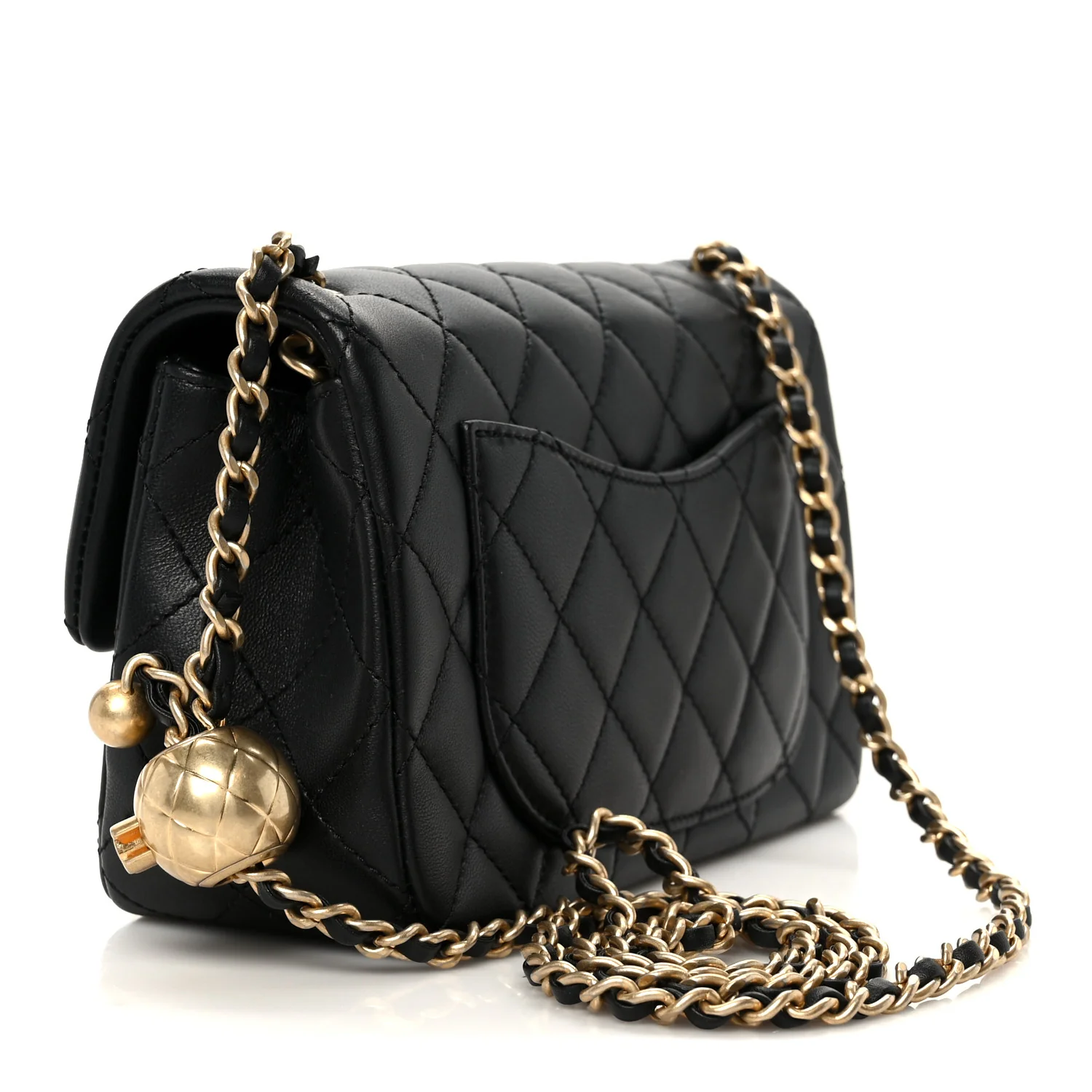 Lambskin Quilted Mini Rectangular Pearl Crush Flap Black - Image 3