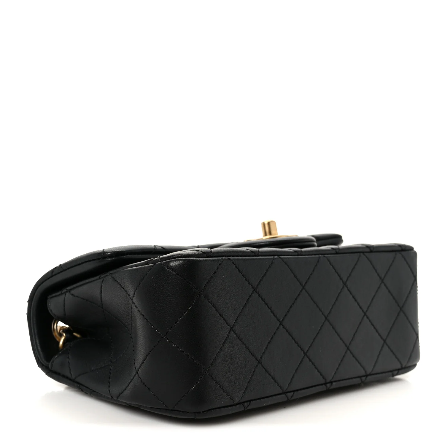 Lambskin Quilted Mini Rectangular Pearl Crush Flap Black - Image 4