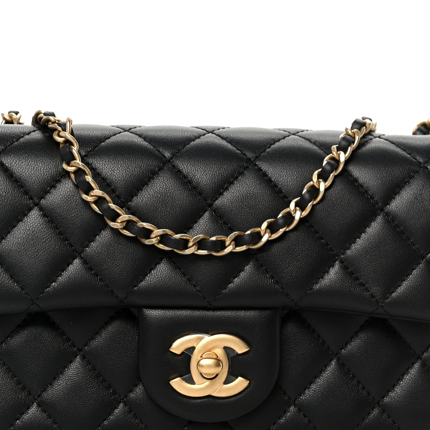 Lambskin Quilted Mini Rectangular Pearl Crush Flap Black - Image 9