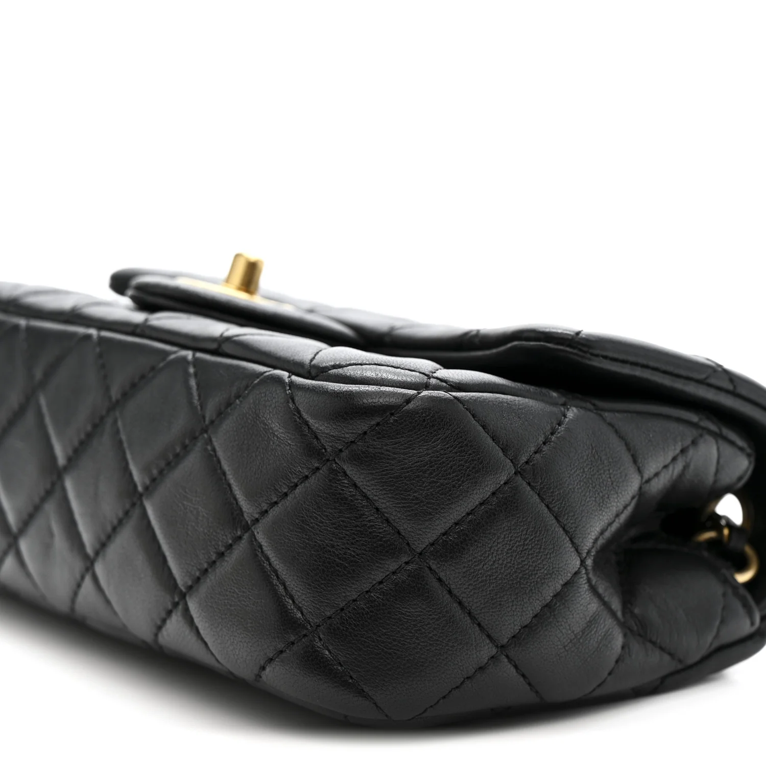 Lambskin Quilted Mini Rectangular Pearl Crush Flap Black - Image 10