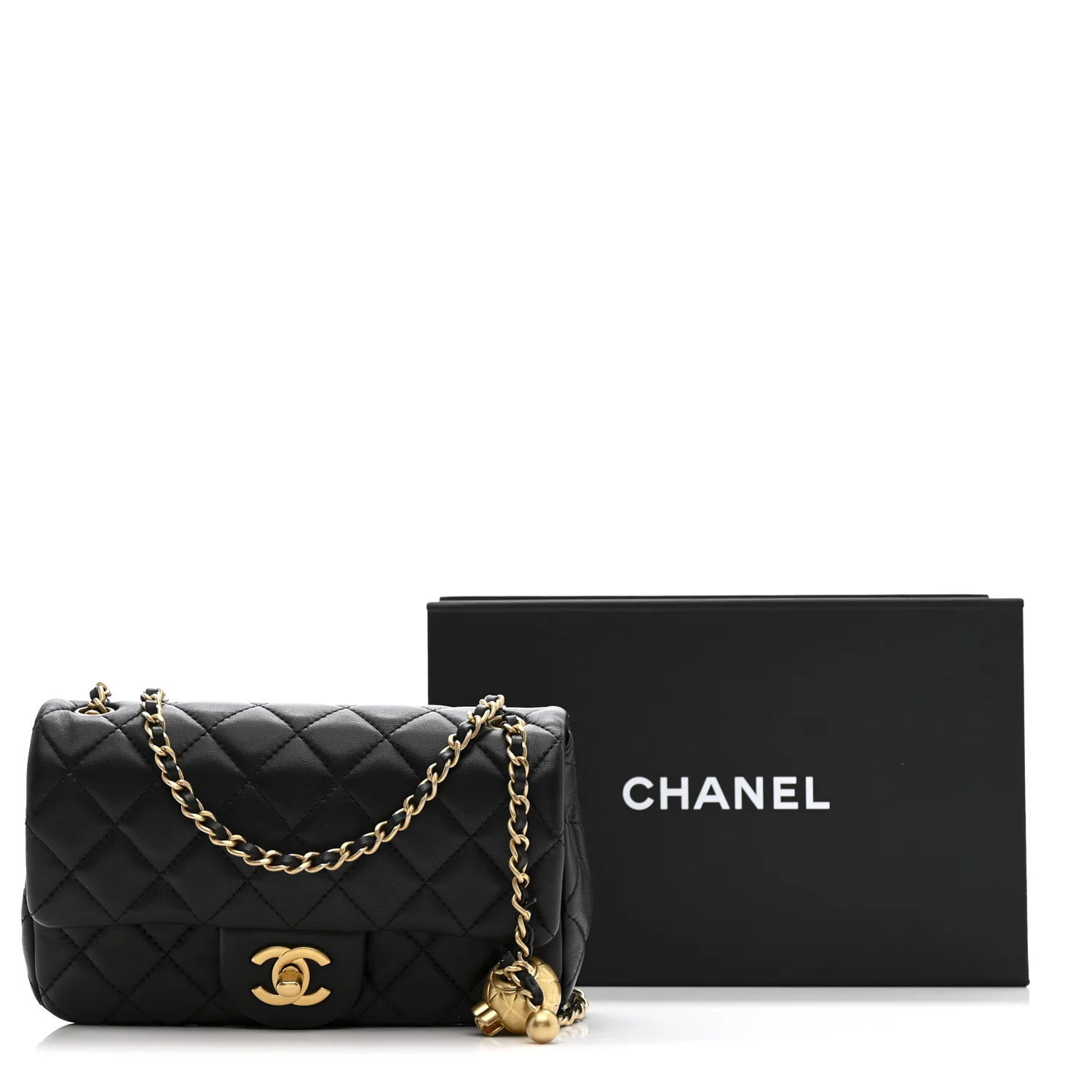 Lambskin Quilted Mini Rectangular Pearl Crush Flap Black - Image 11