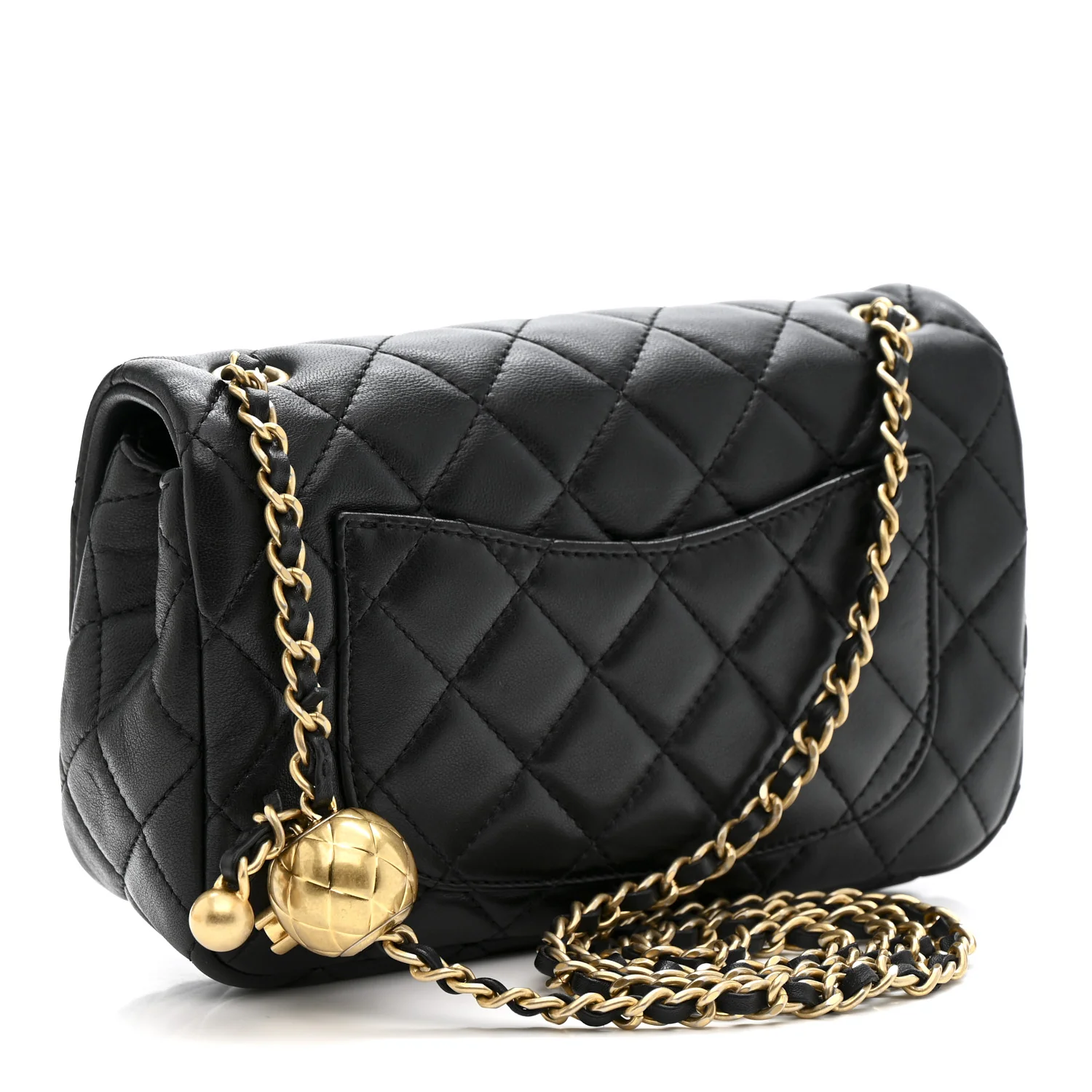 Lambskin Quilted Mini Rectangular Pearl Crush Flap Black - Image 3