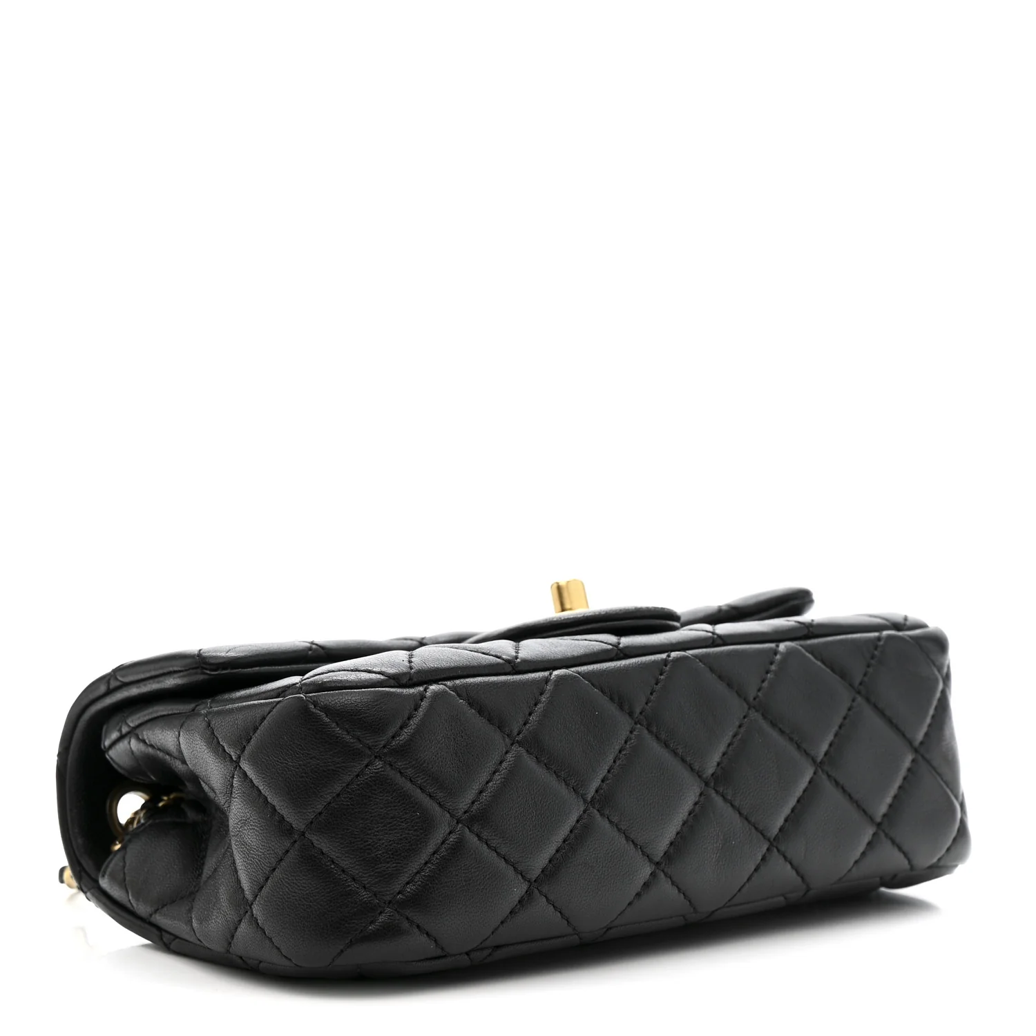 Lambskin Quilted Mini Rectangular Pearl Crush Flap Black - Image 4