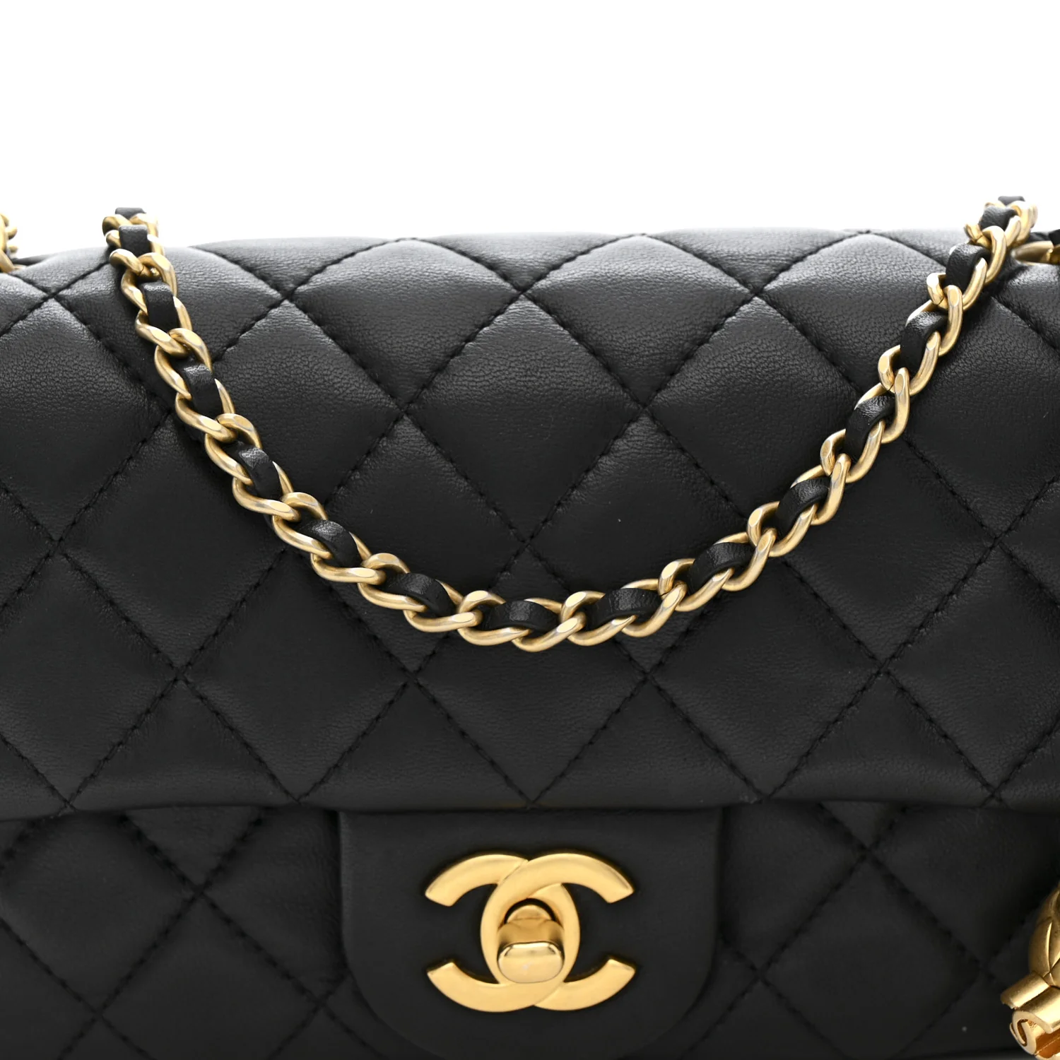 Lambskin Quilted Mini Rectangular Pearl Crush Flap Black - Image 8