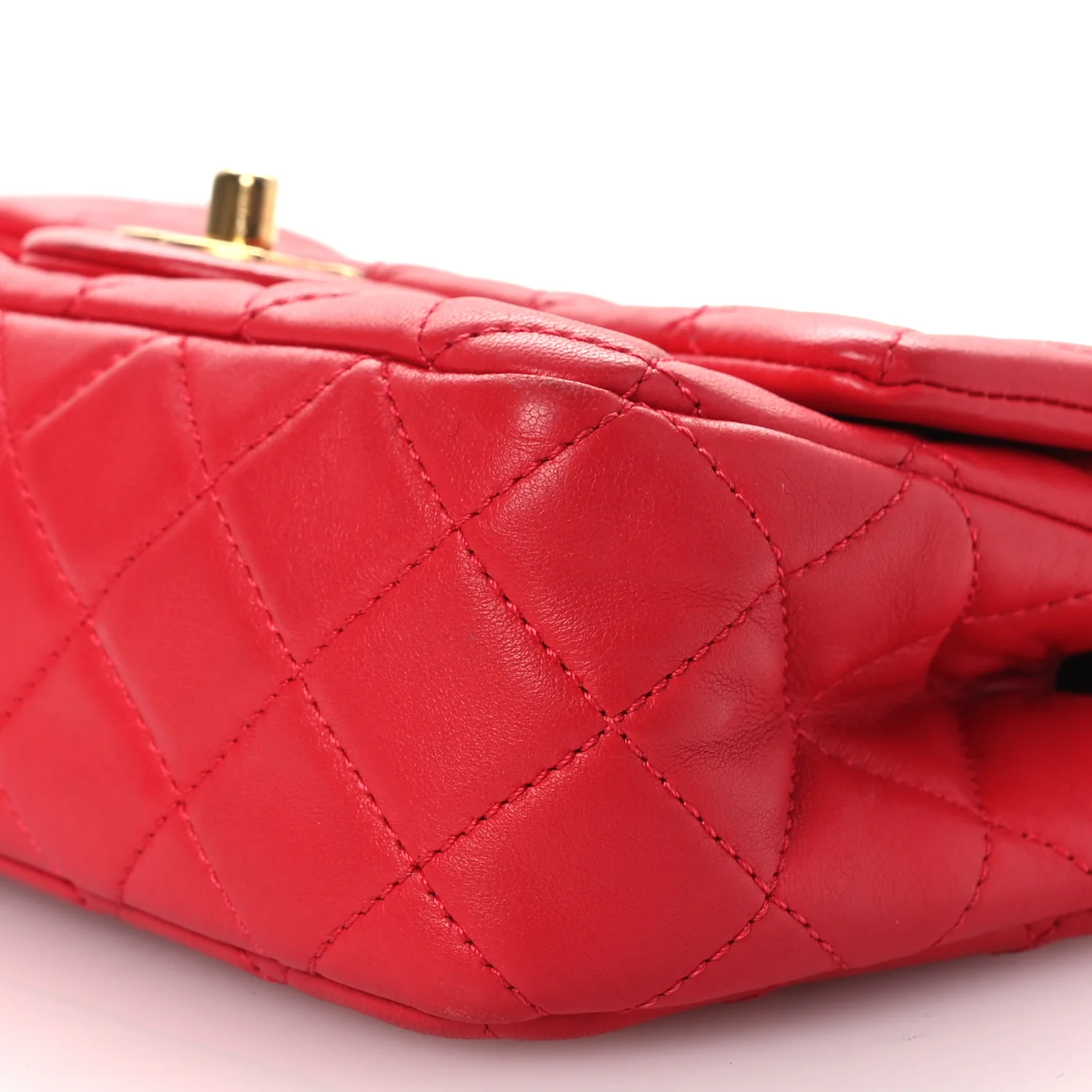 Lambskin Quilted Mini Rectangular Pearl Crush Flap Red - Image 10