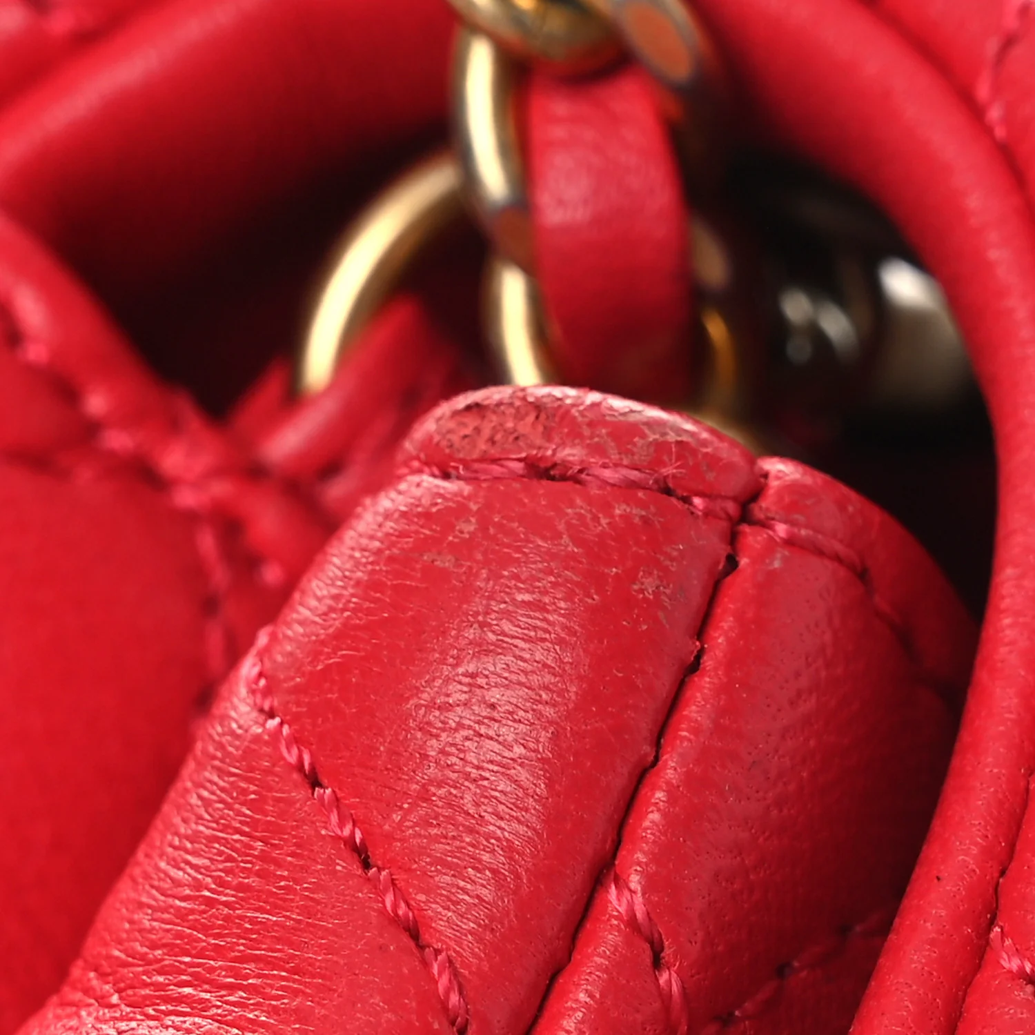 Lambskin Quilted Mini Rectangular Pearl Crush Flap Red - Image 11
