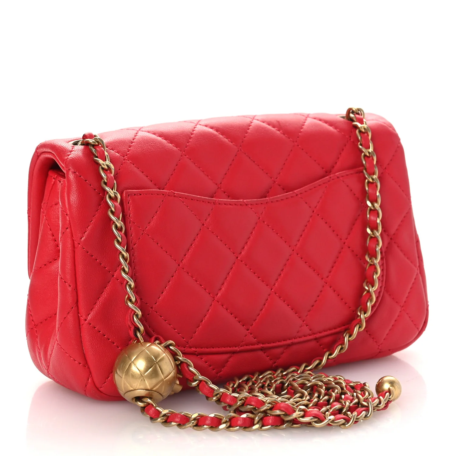 Lambskin Quilted Mini Rectangular Pearl Crush Flap Red - Image 3