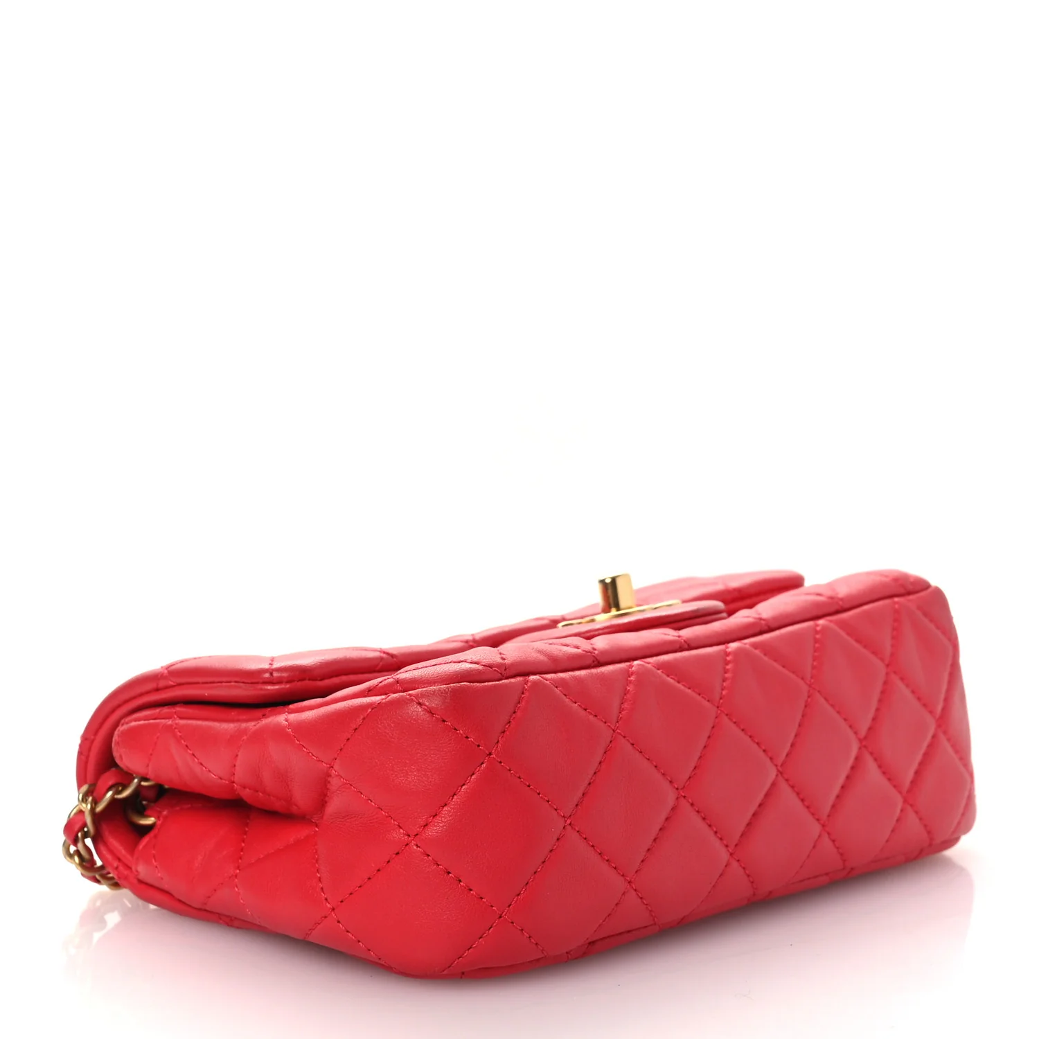 Lambskin Quilted Mini Rectangular Pearl Crush Flap Red - Image 4