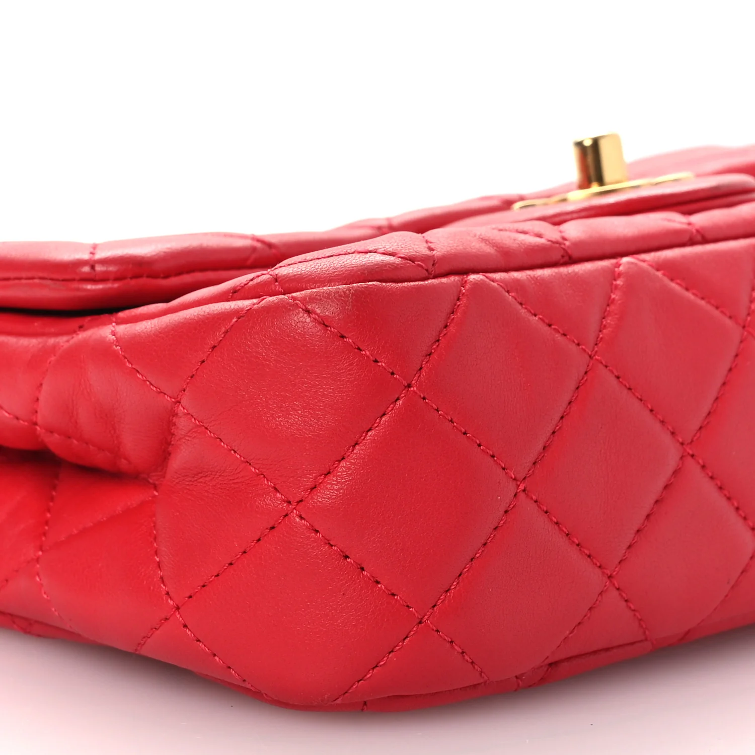 Lambskin Quilted Mini Rectangular Pearl Crush Flap Red - Image 9