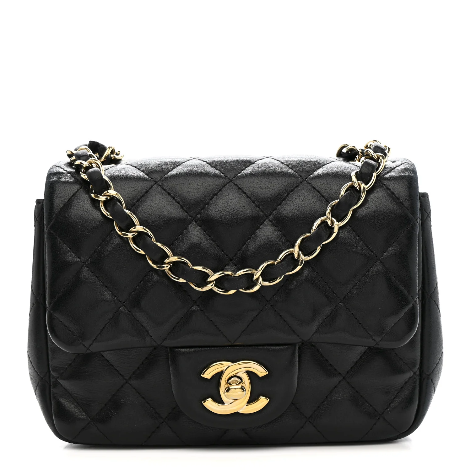 Lambskin Quilted Mini Square Flap Black