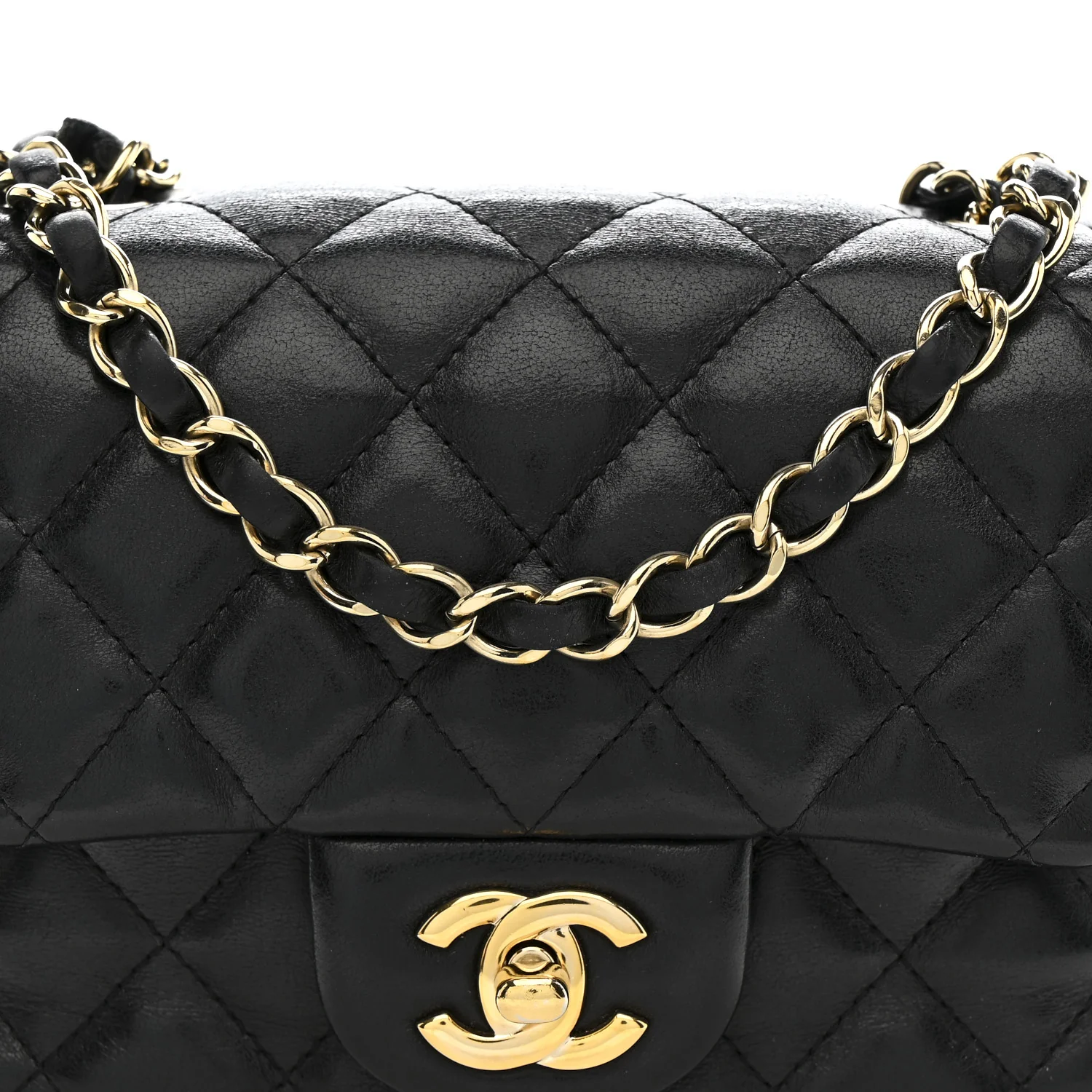 Lambskin Quilted Mini Square Flap Black - Image 8