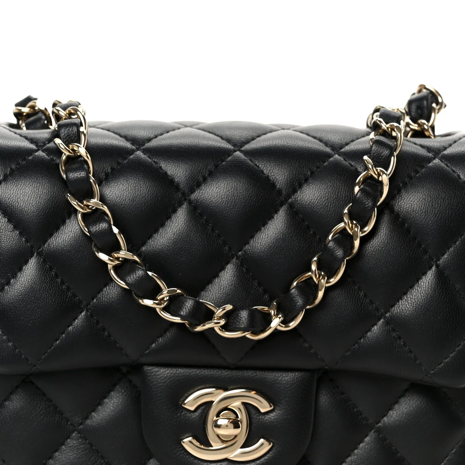 Lambskin Quilted Mini Square Flap Black - Image 10