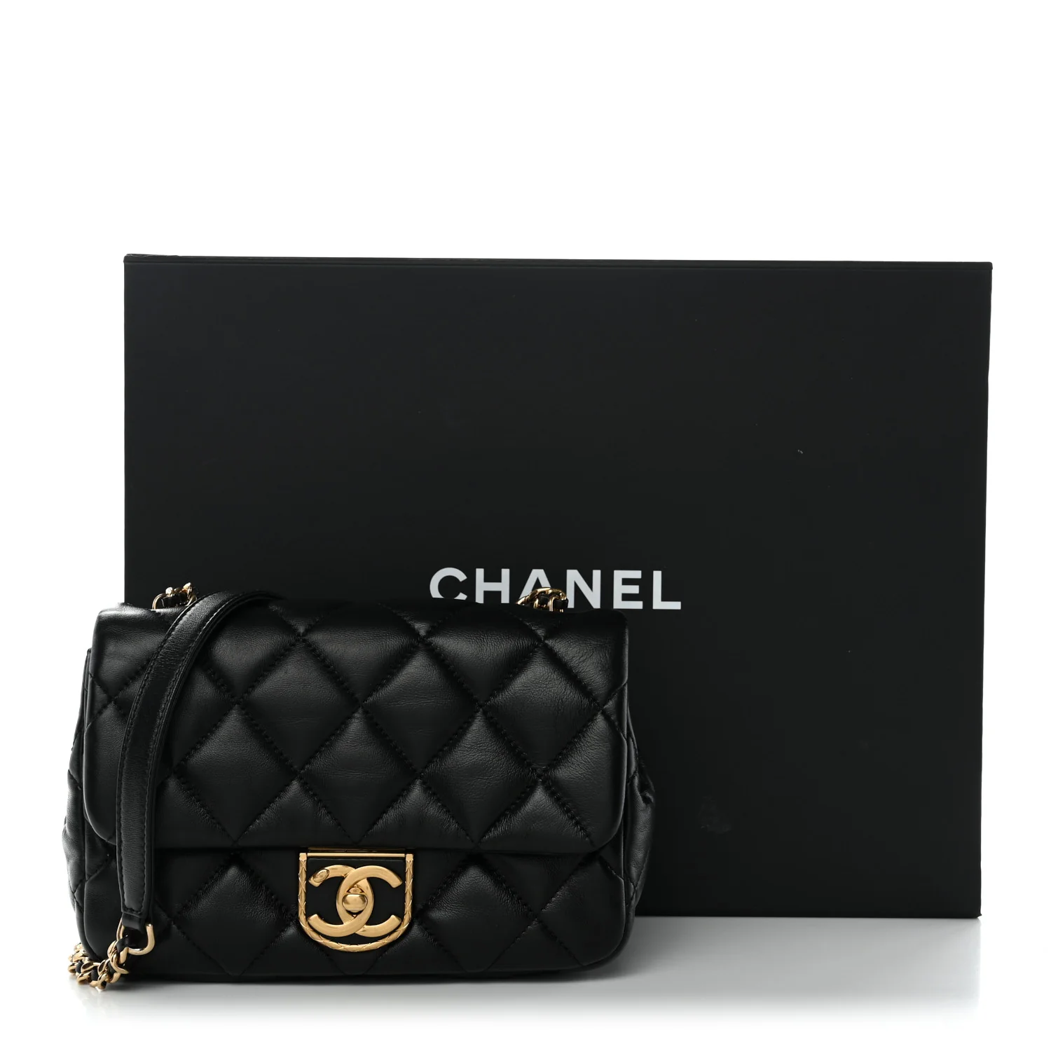Lambskin Quilted Mini Square Flap Black - Image 11