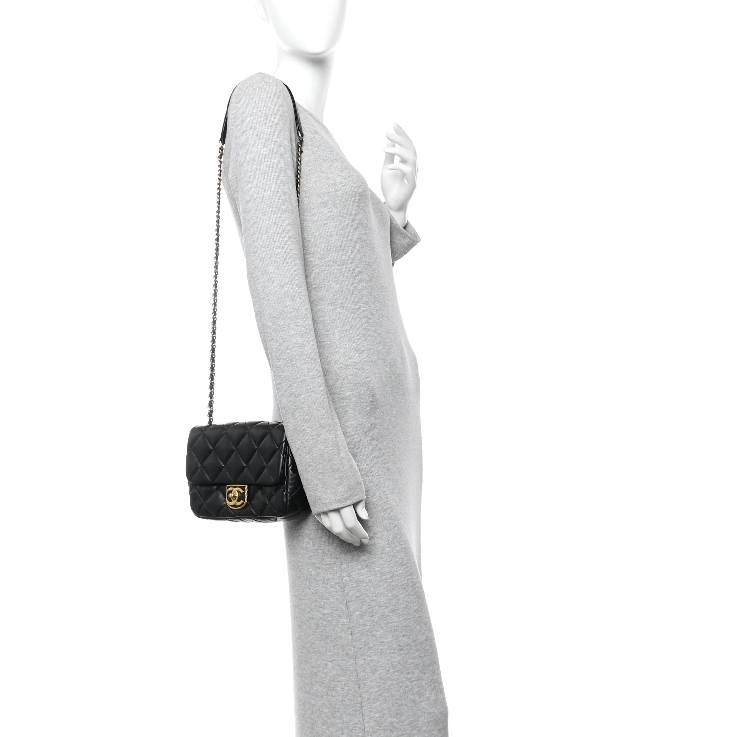 Lambskin Quilted Mini Square Flap Black - Image 2
