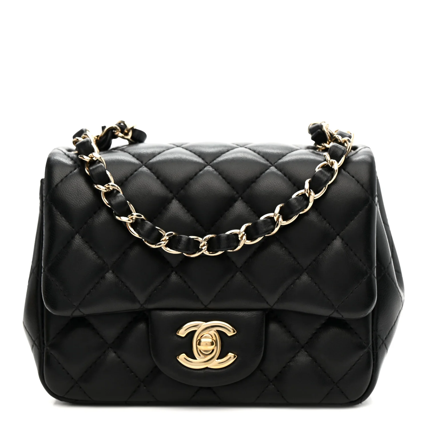 Lambskin Quilted Mini Square Flap Black