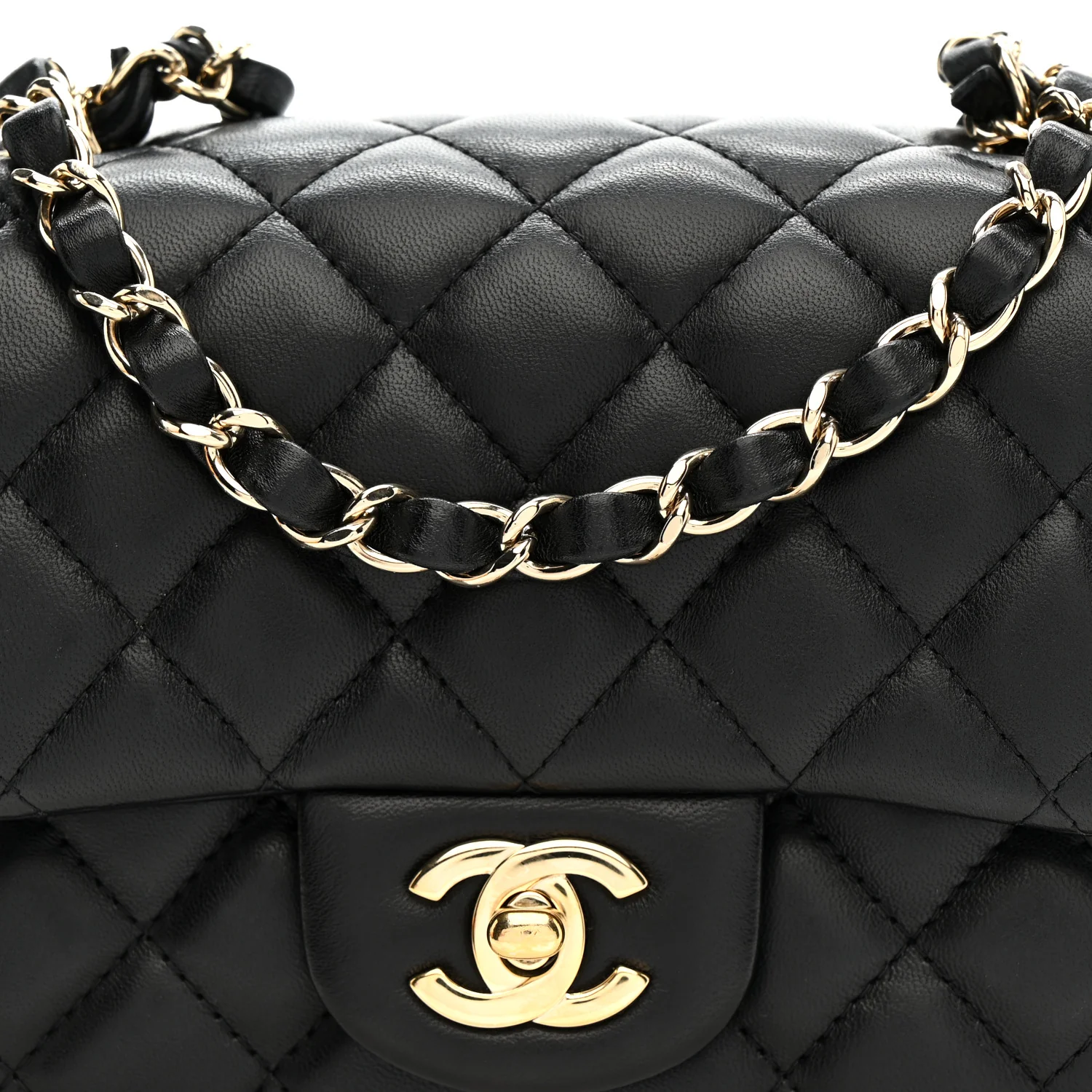 Lambskin Quilted Mini Square Flap Black - Image 15