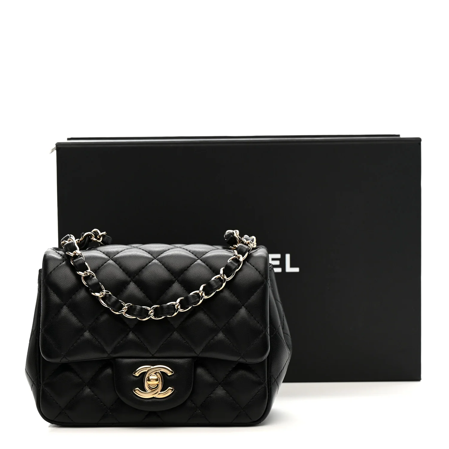 Lambskin Quilted Mini Square Flap Black - Image 21