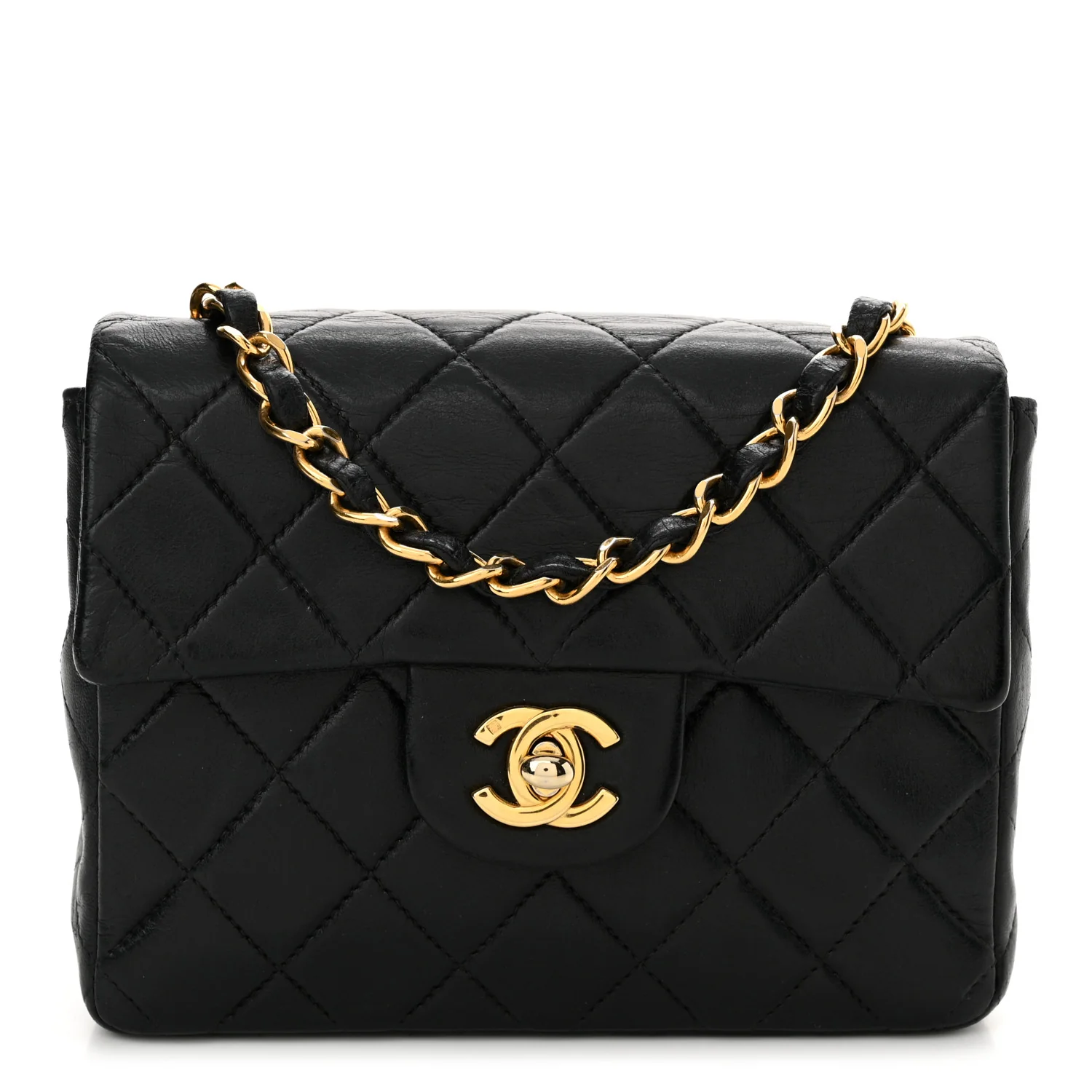 Lambskin Quilted Mini Square Flap Black