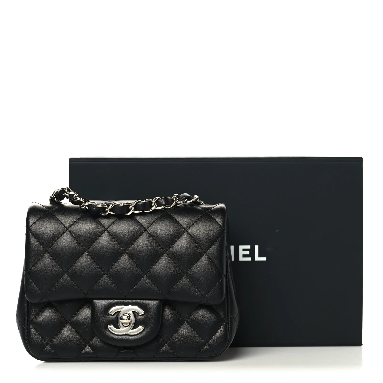 Lambskin Quilted Mini Square Flap Black - Image 11