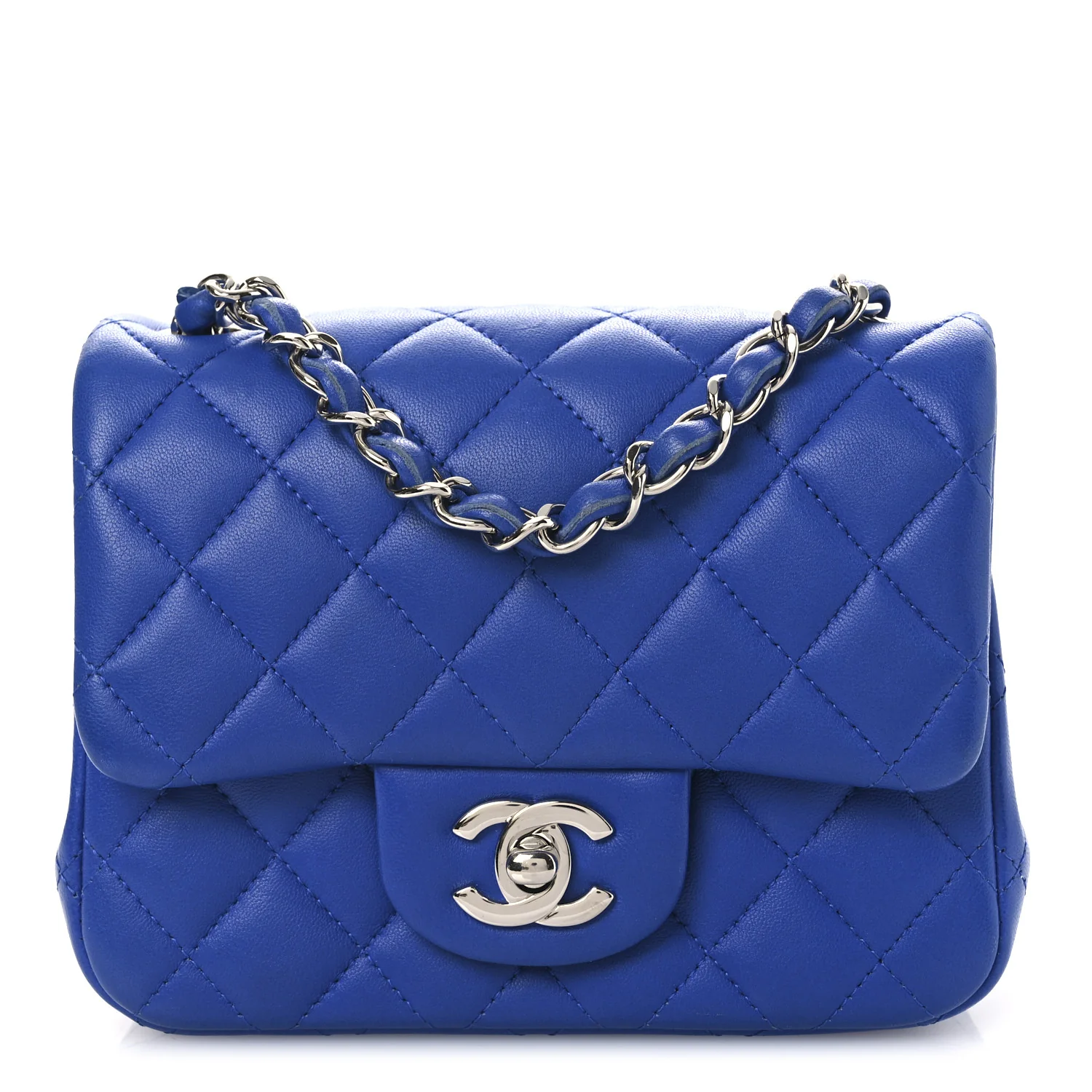 Lambskin Quilted Mini Square Flap Blue