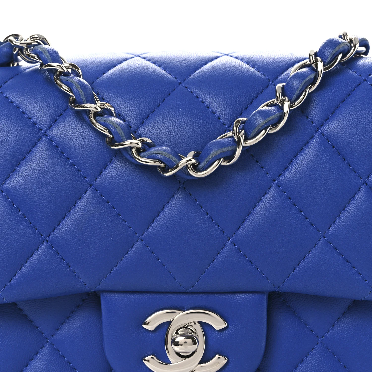 Lambskin Quilted Mini Square Flap Blue - Image 8