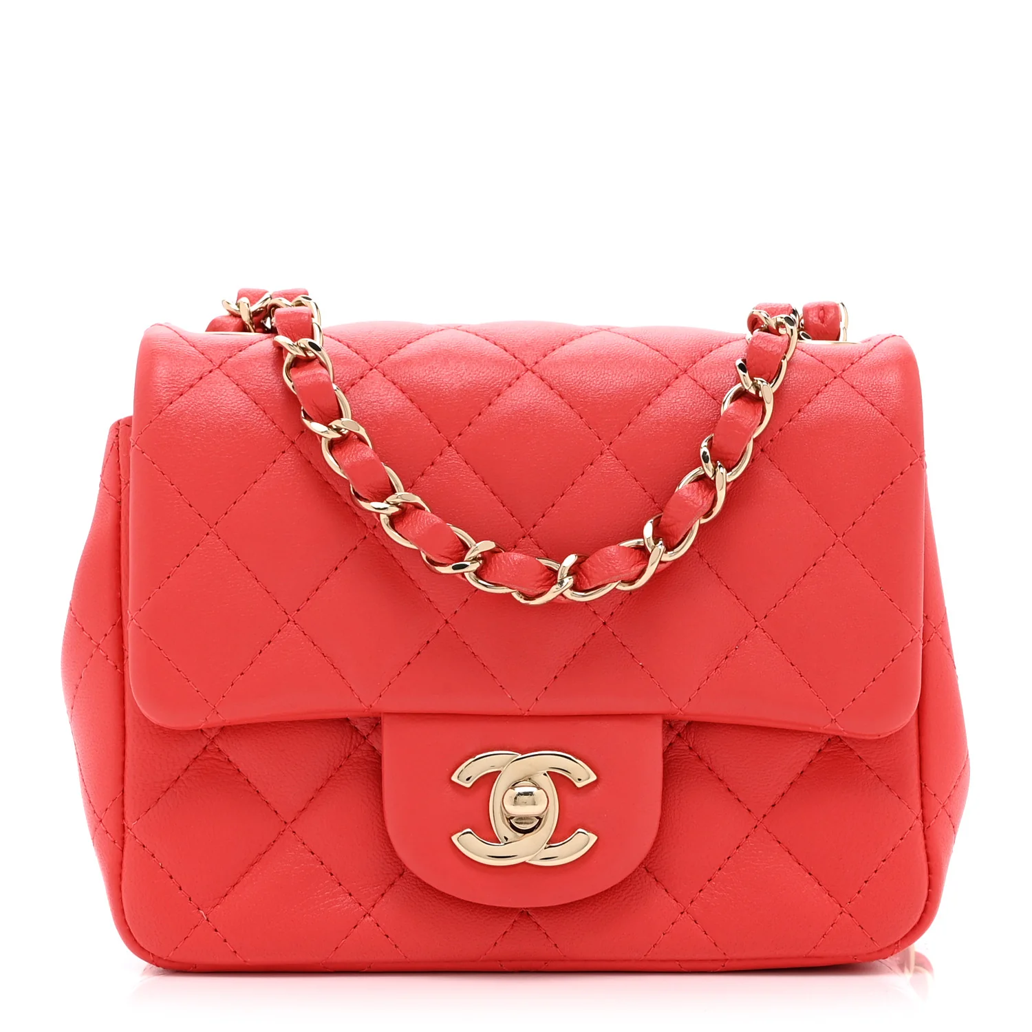 Lambskin Quilted Mini Square Flap Dark Pink