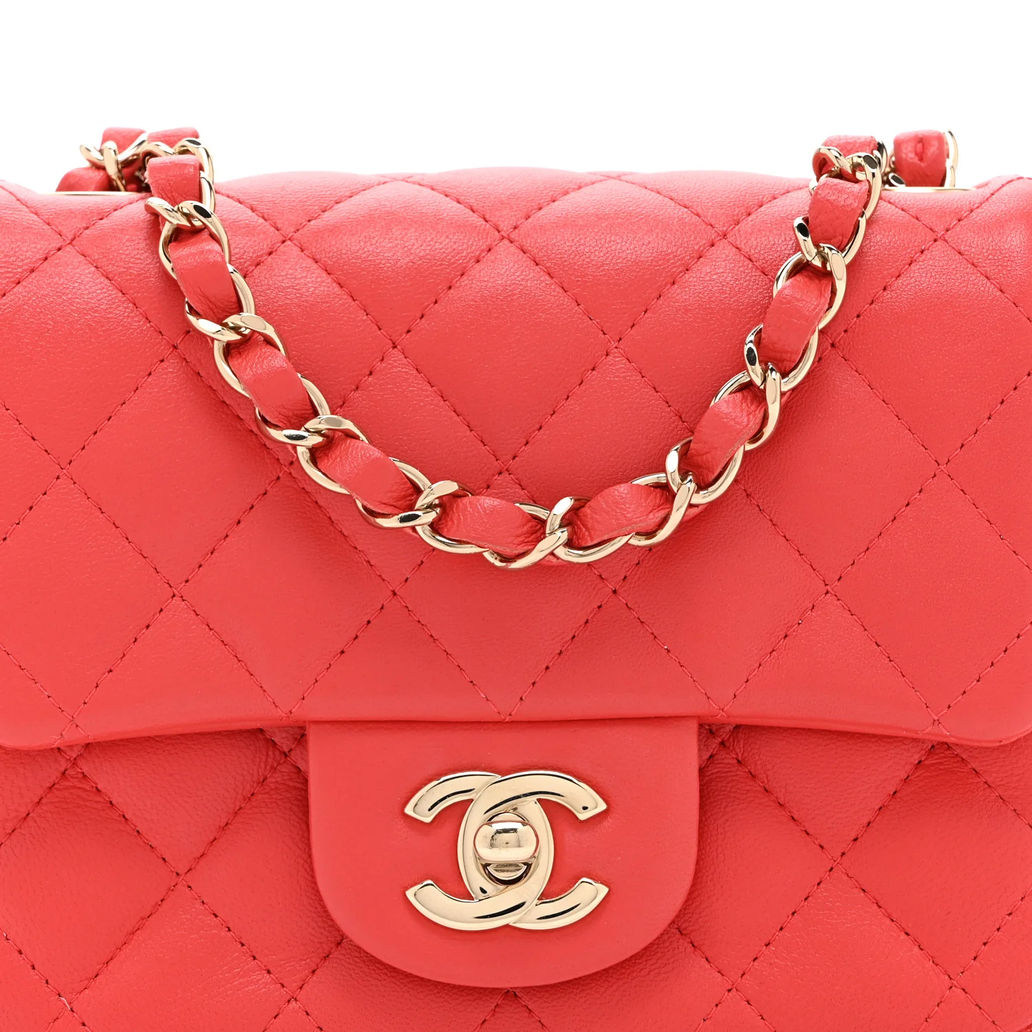 Lambskin Quilted Mini Square Flap Dark Pink - Image 8