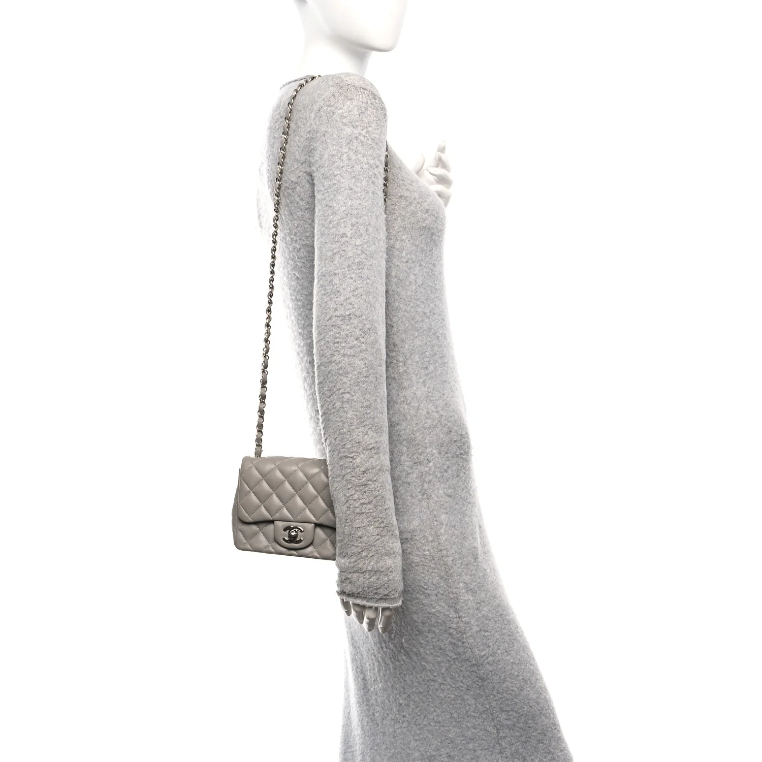 Lambskin Quilted Mini Square Flap Grey - Image 2