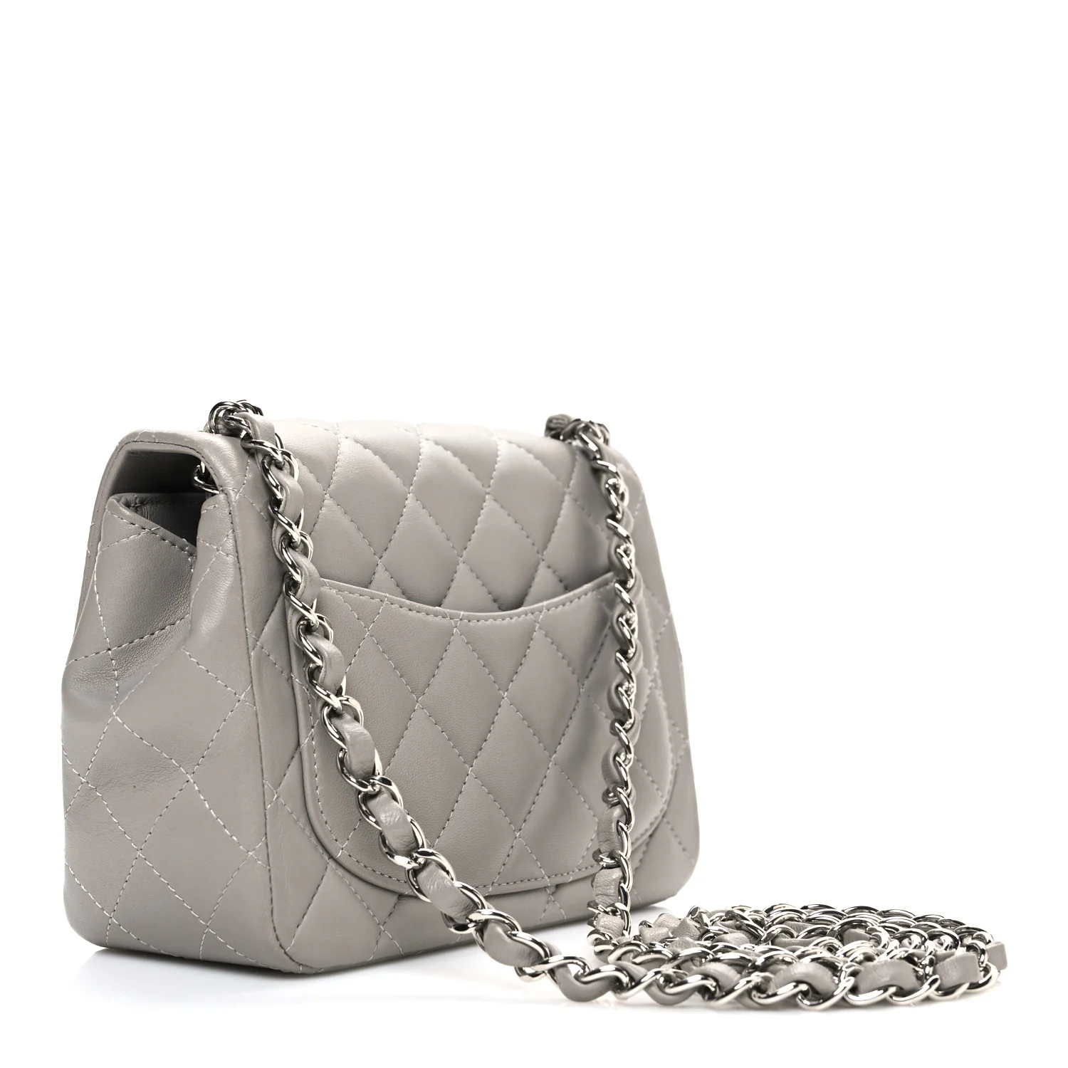 Lambskin Quilted Mini Square Flap Grey - Image 3