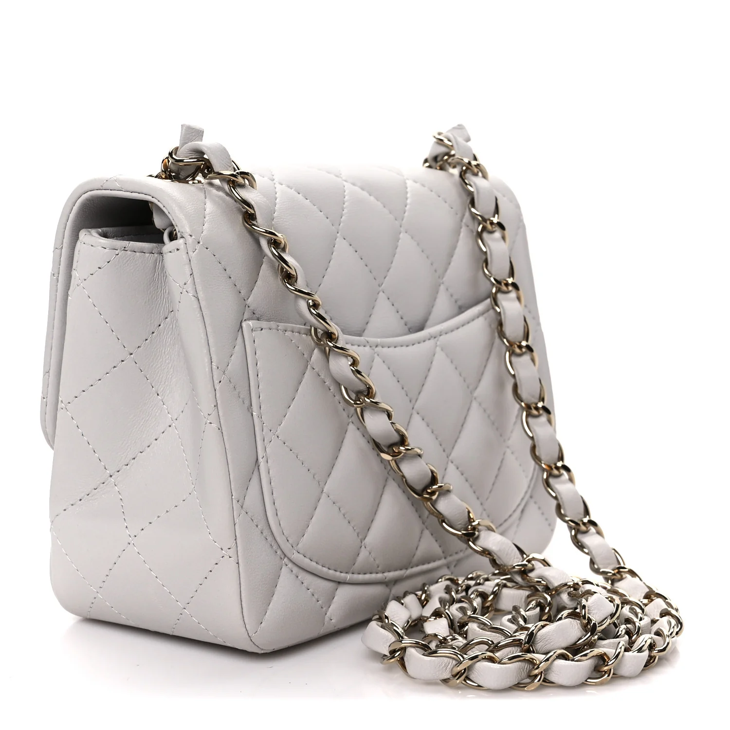 Lambskin Quilted Mini Square Flap Light Grey - Image 3