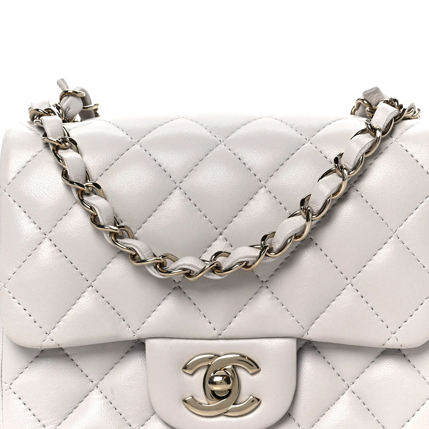 Lambskin Quilted Mini Square Flap Light Grey - Image 9