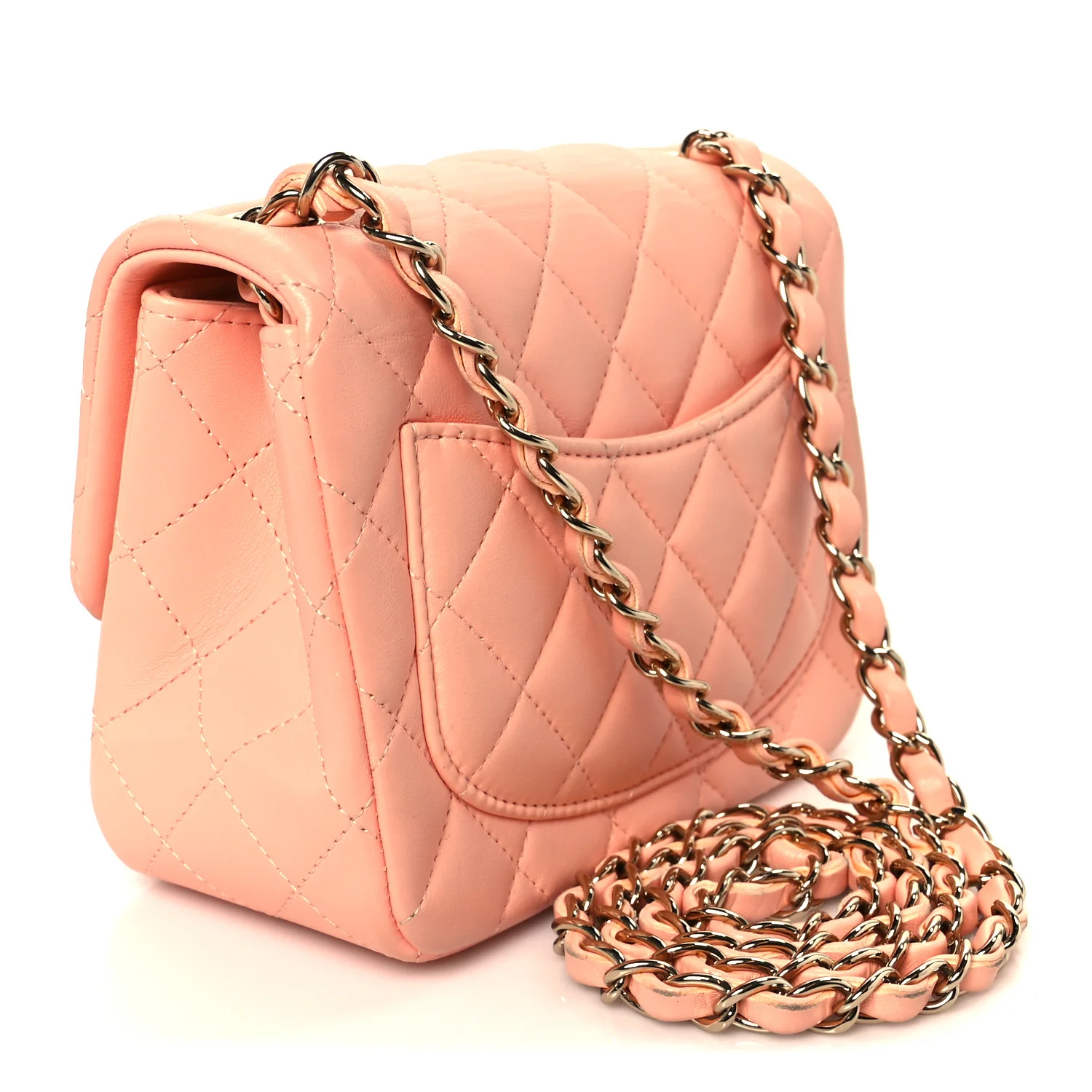 Lambskin Quilted Mini Square Flap Light Pink - Image 3