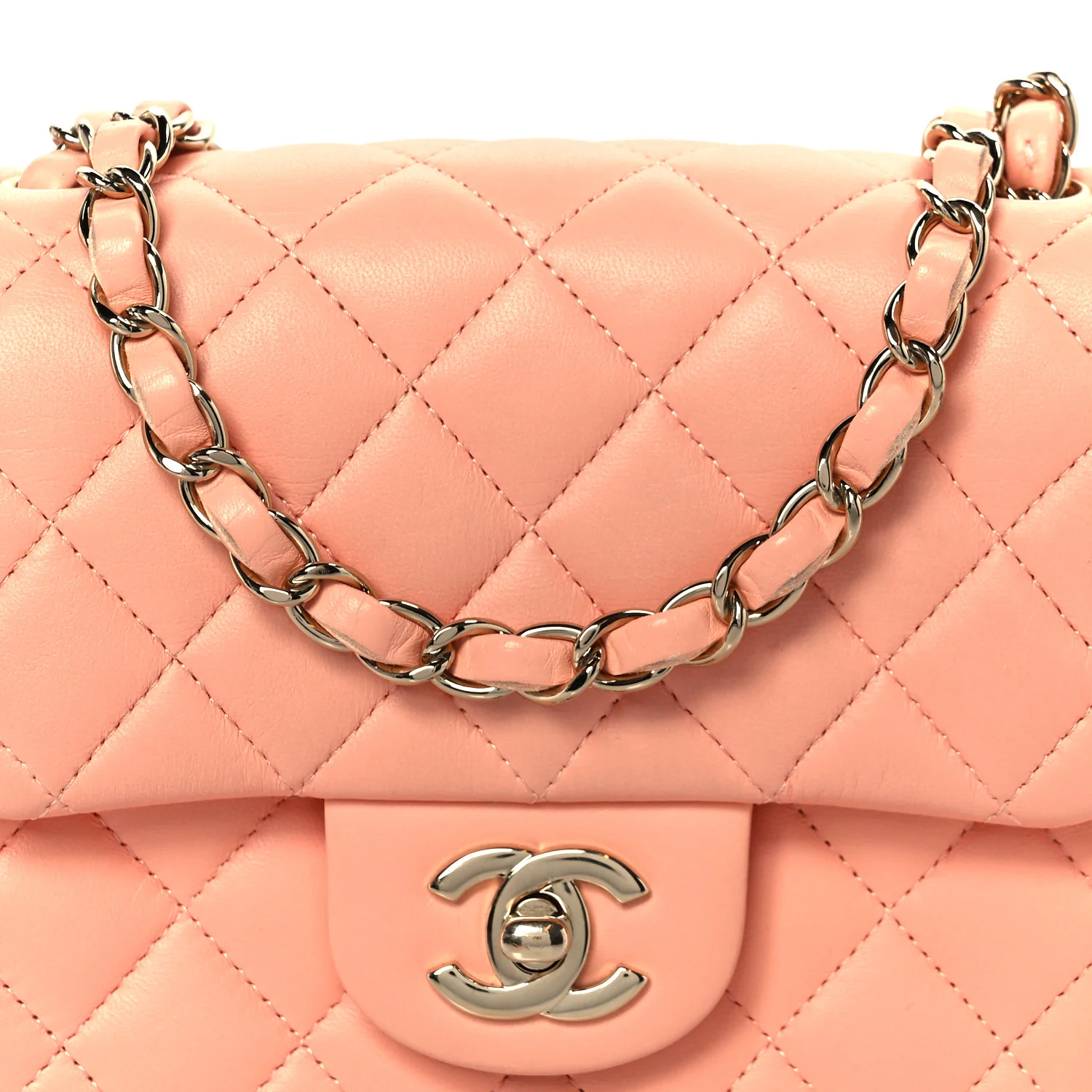Lambskin Quilted Mini Square Flap Light Pink - Image 9