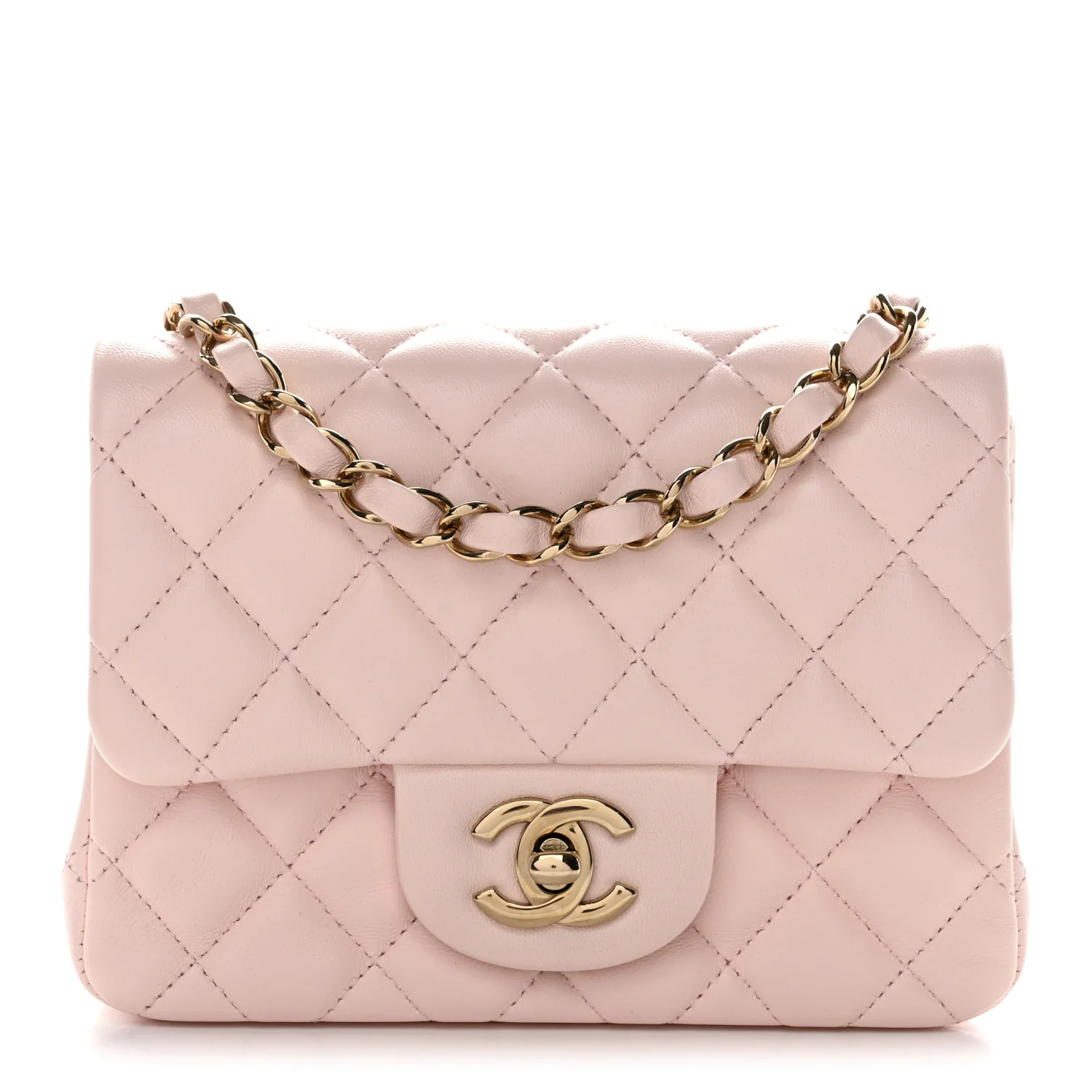 Lambskin Quilted Mini Square Flap Light Pink