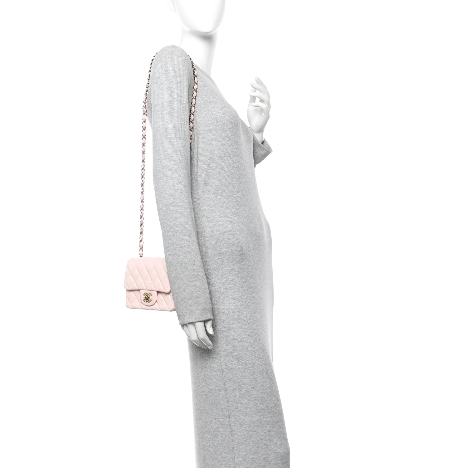 Lambskin Quilted Mini Square Flap Light Pink - Image 2