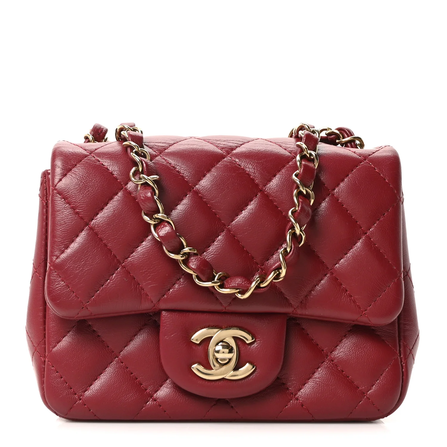 Lambskin Quilted Mini Square Flap Red