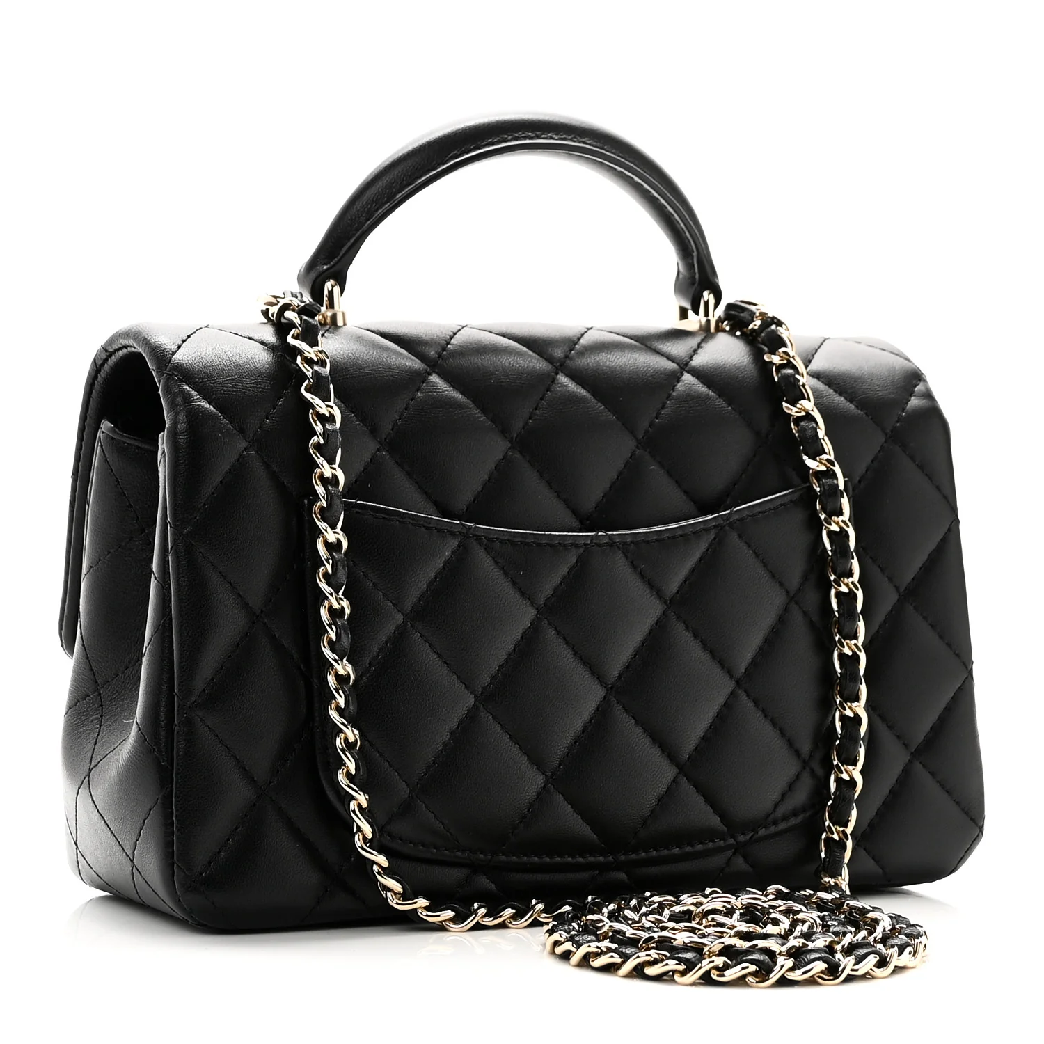 Lambskin Quilted Mini Top Handle Rectangular Flap Black - Image 3