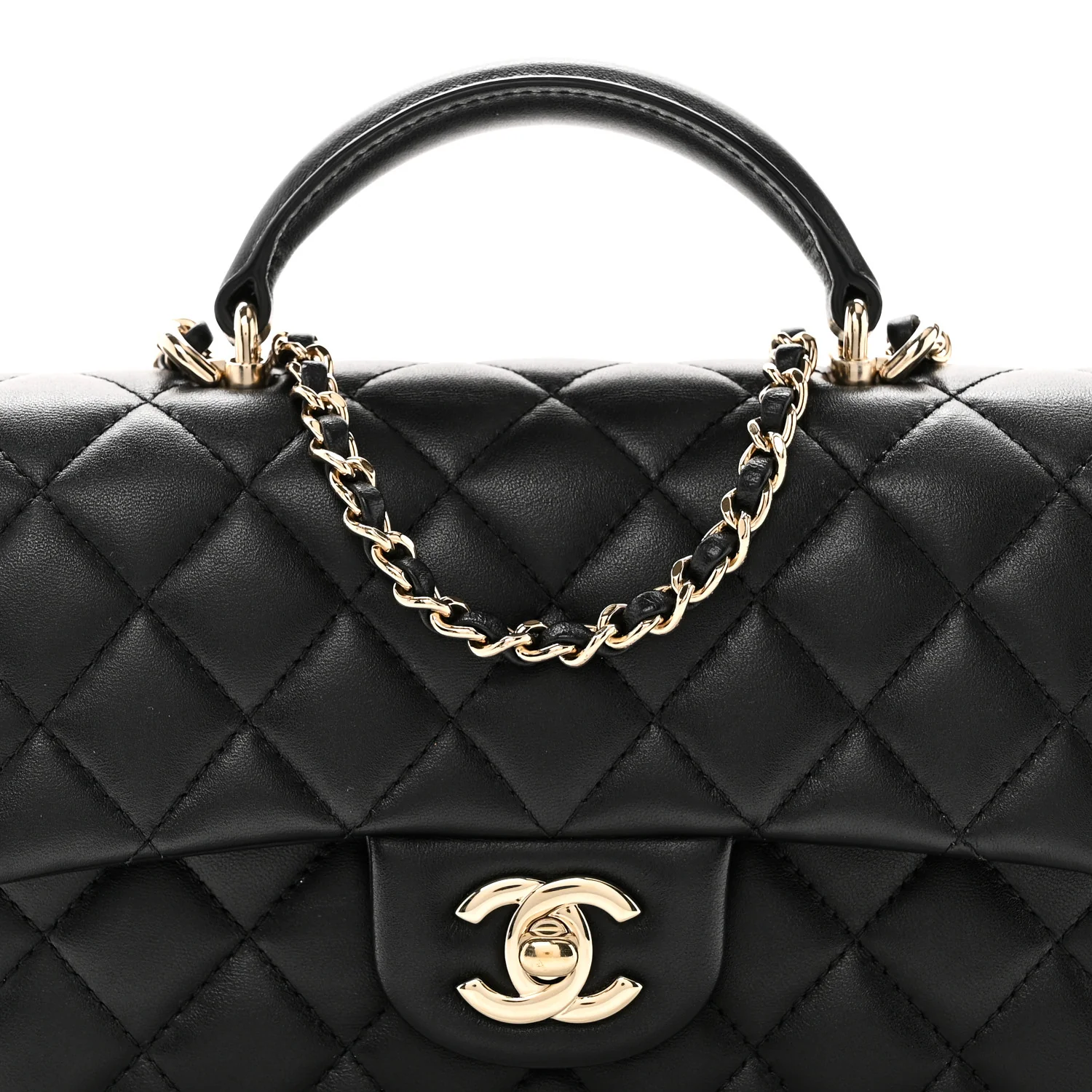 Lambskin Quilted Mini Top Handle Rectangular Flap Black - Image 8