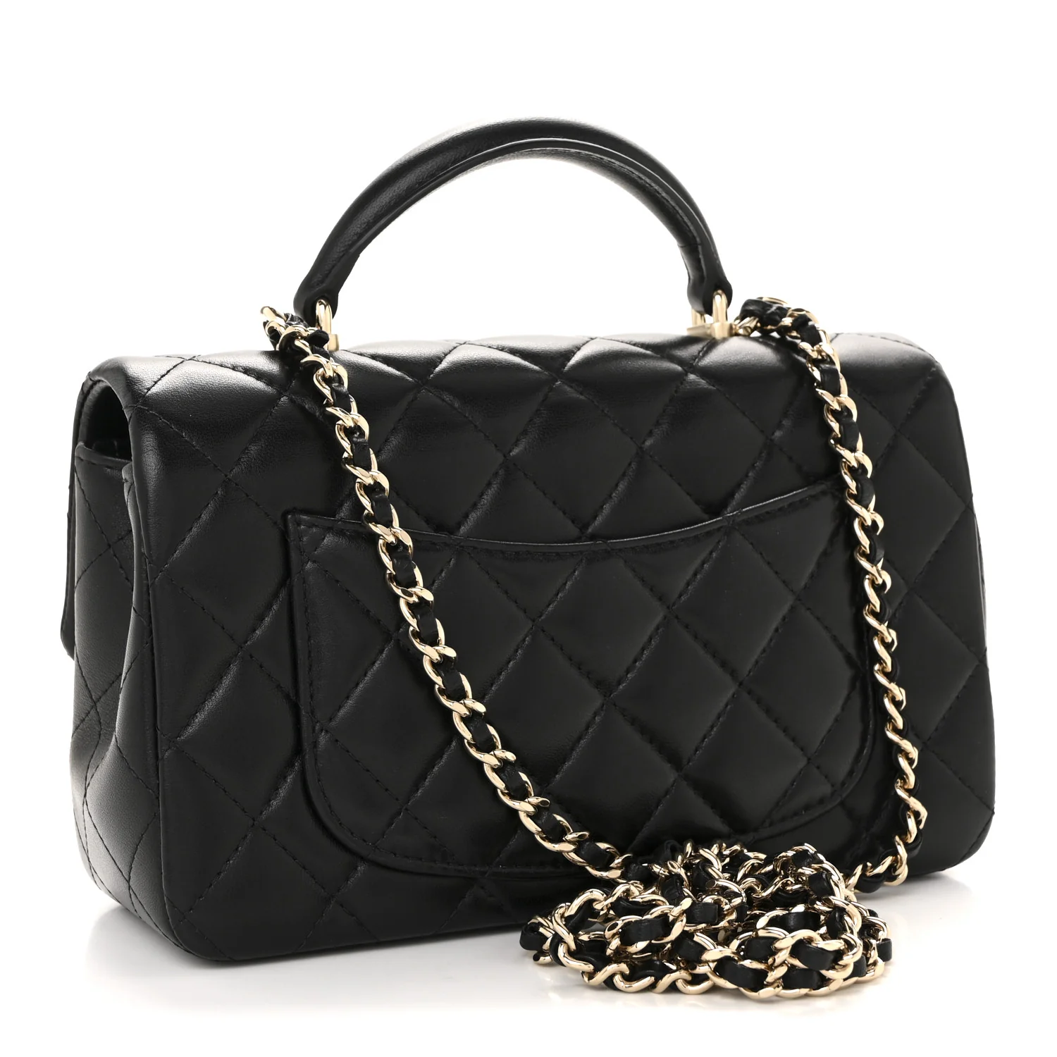 Lambskin Quilted Mini Top Handle Rectangular Flap Black - Image 3