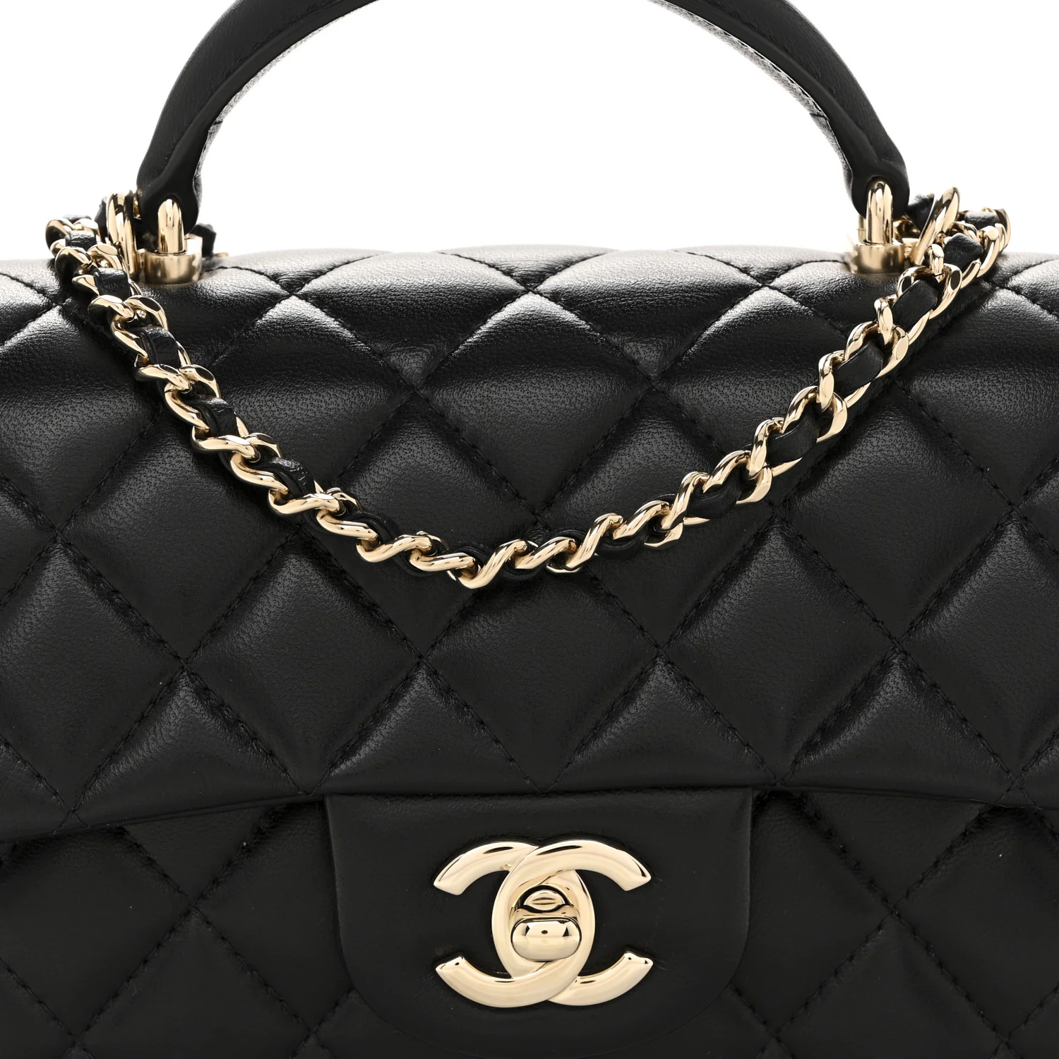 Lambskin Quilted Mini Top Handle Rectangular Flap Black - Image 8