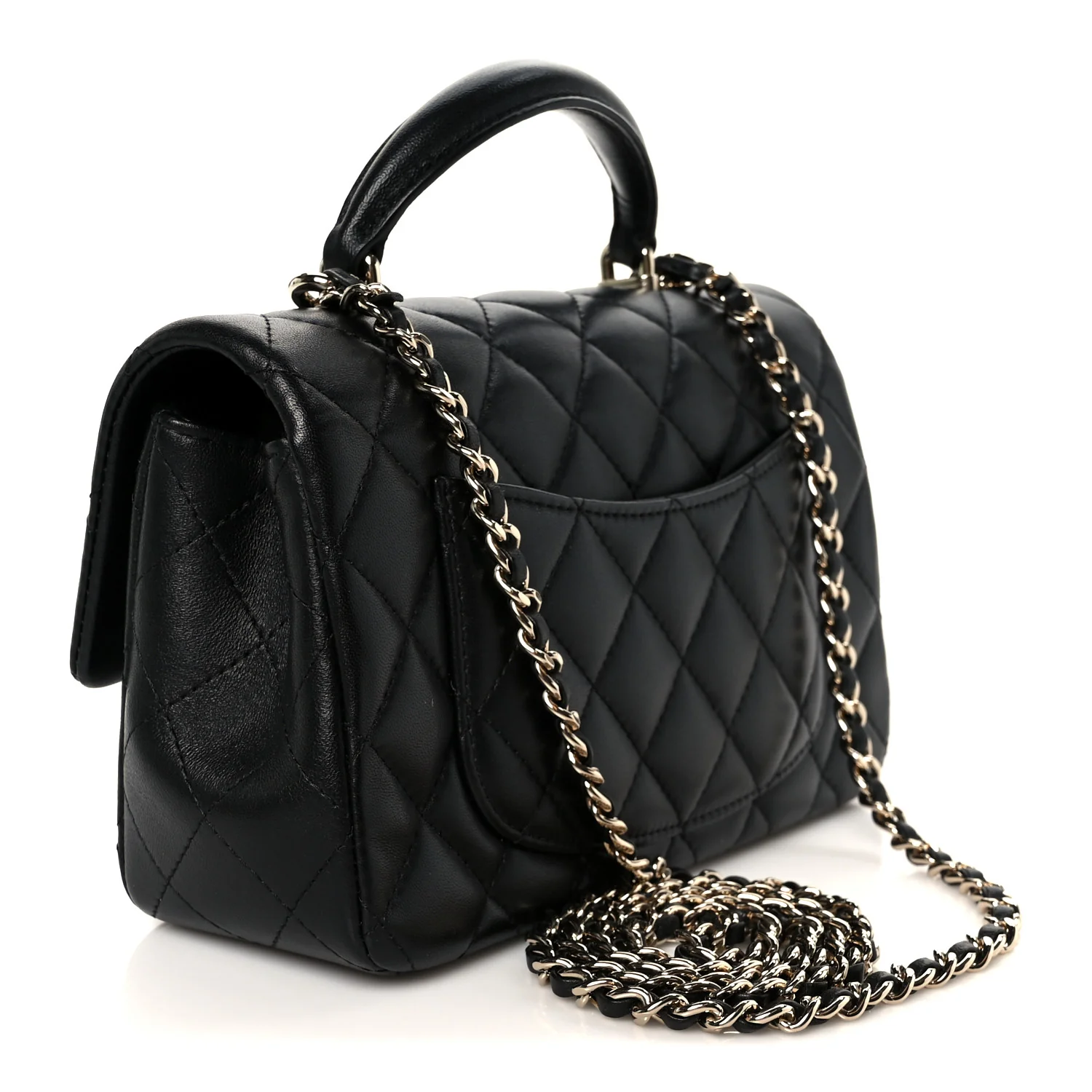 Lambskin Quilted Mini Top Handle Rectangular Flap Black - Image 3