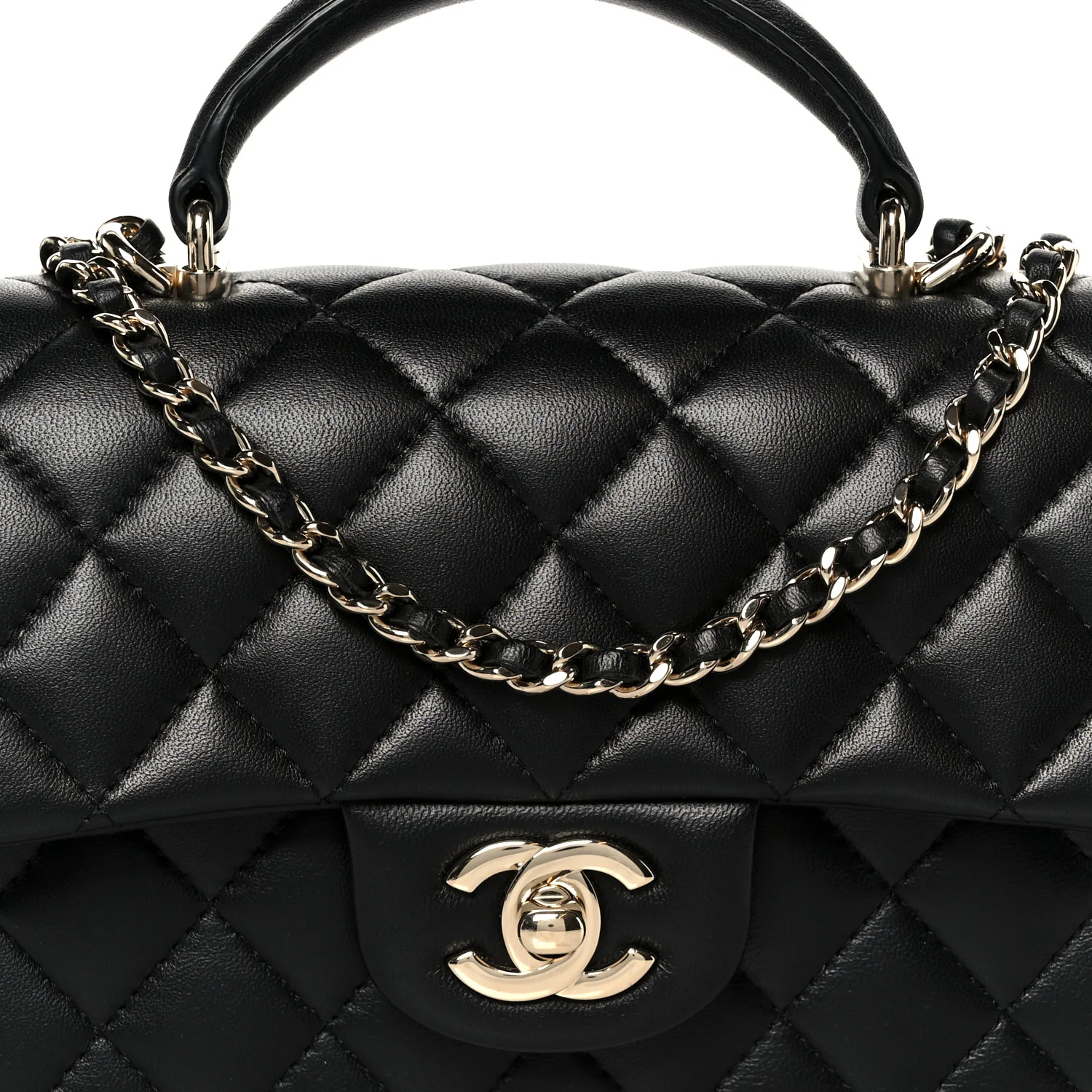 Lambskin Quilted Mini Top Handle Rectangular Flap Black - Image 9