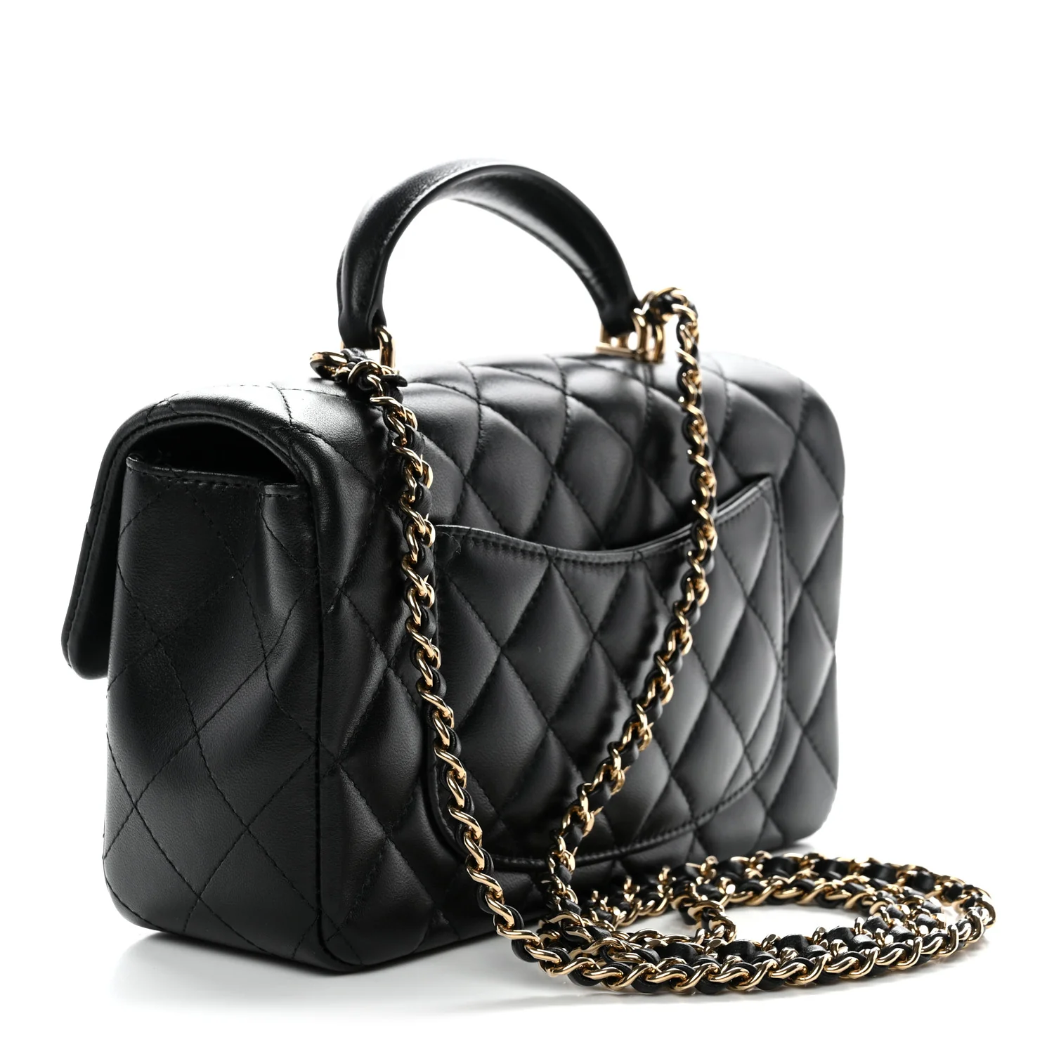 Lambskin Quilted Mini Top Handle Rectangular Flap Black - Image 3