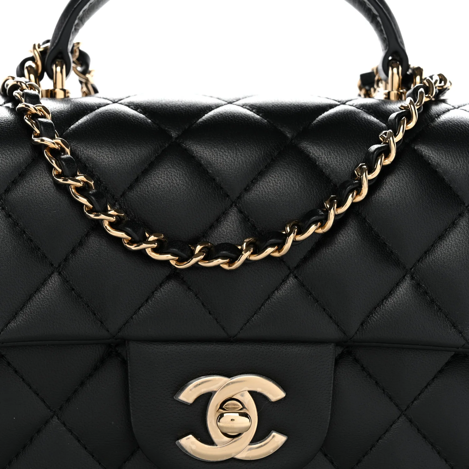 Lambskin Quilted Mini Top Handle Rectangular Flap Black - Image 8