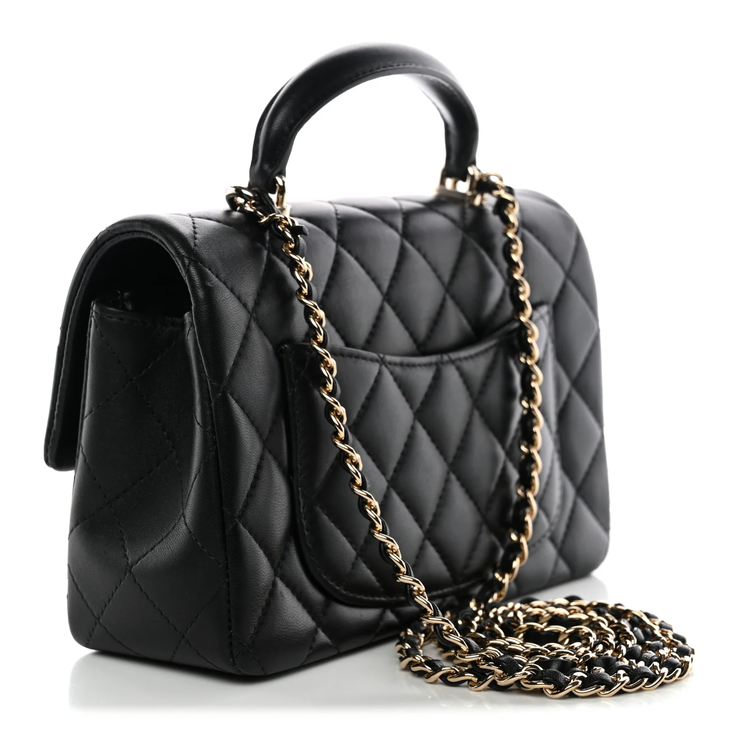 Lambskin Quilted Mini Top Handle Rectangular Flap Black - Image 3
