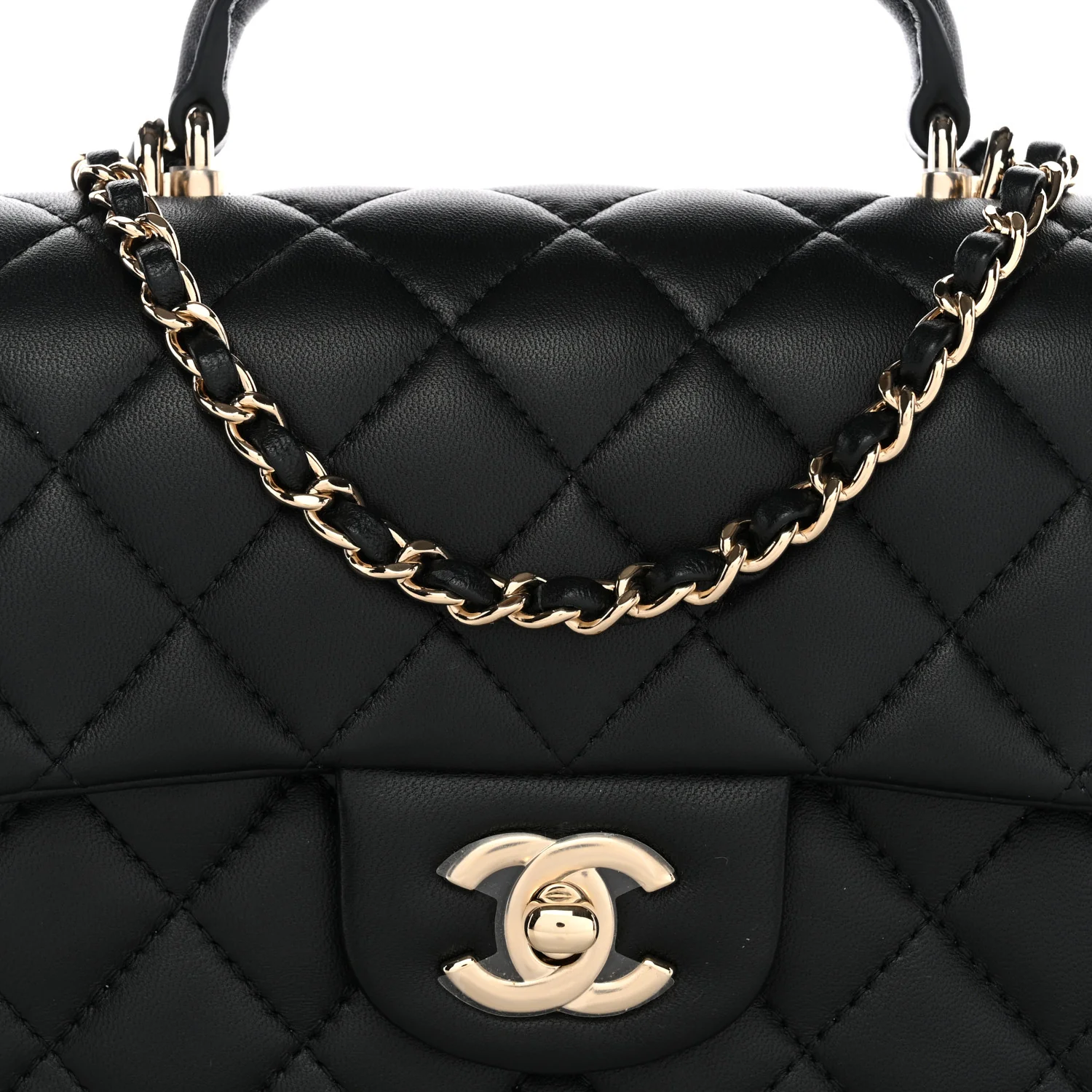 Lambskin Quilted Mini Top Handle Rectangular Flap Black - Image 8